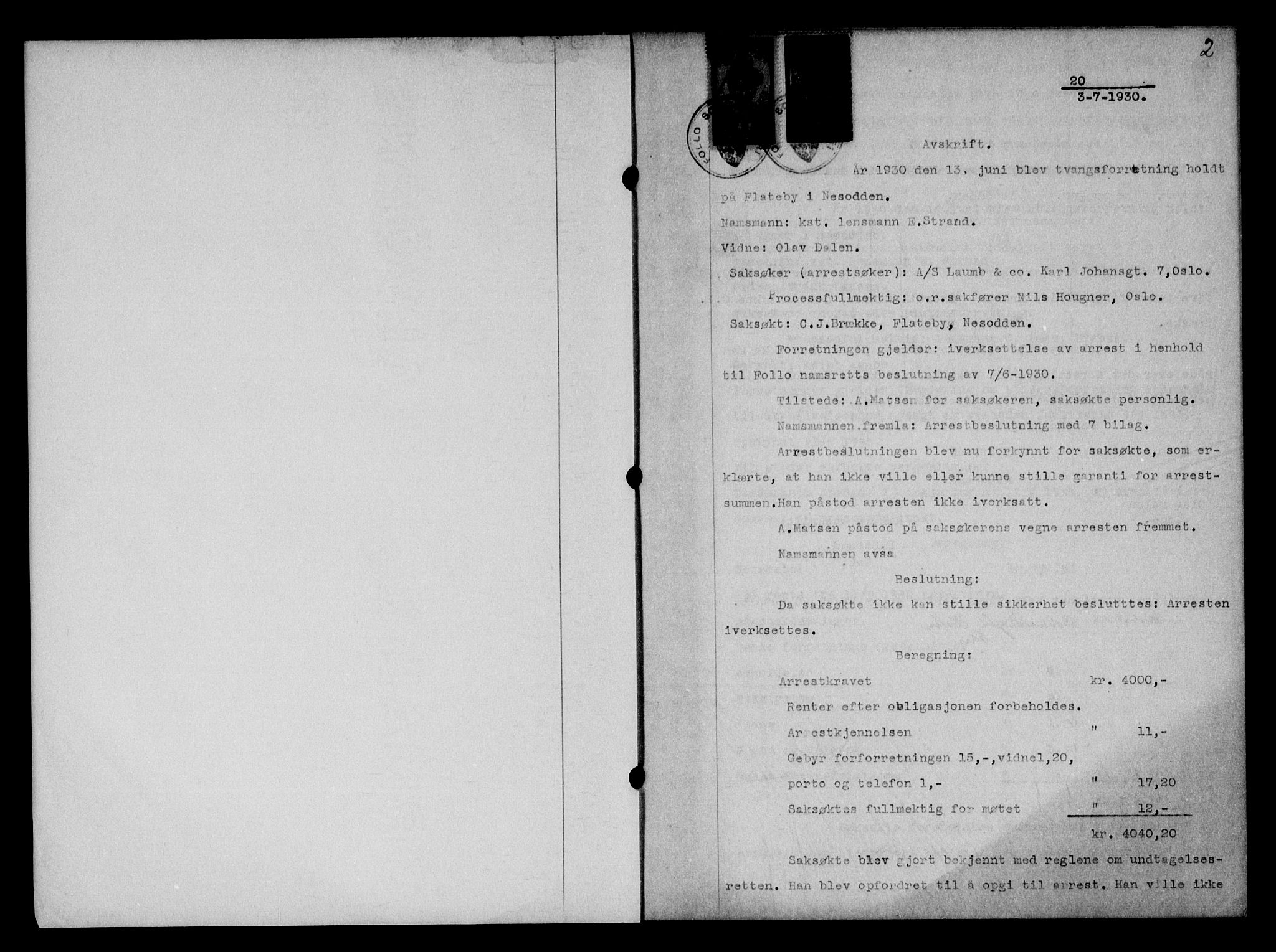 Follo sorenskriveri, AV/SAO-A-10274/G/Ga/Gab: Pantebok nr. II 43, 1930-1930, s. 2