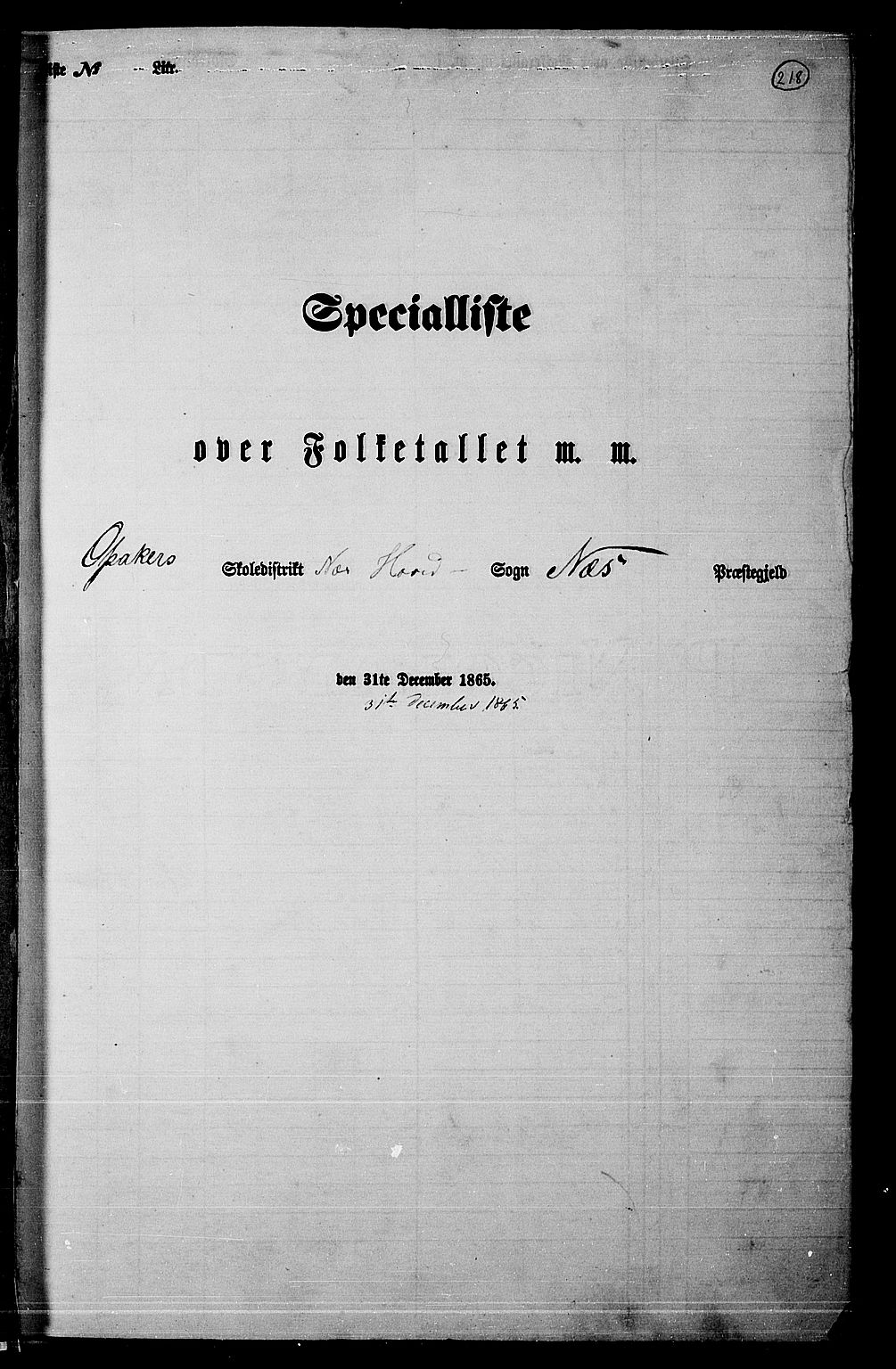 RA, Folketelling 1865 for 0236P Nes prestegjeld, 1865, s. 201