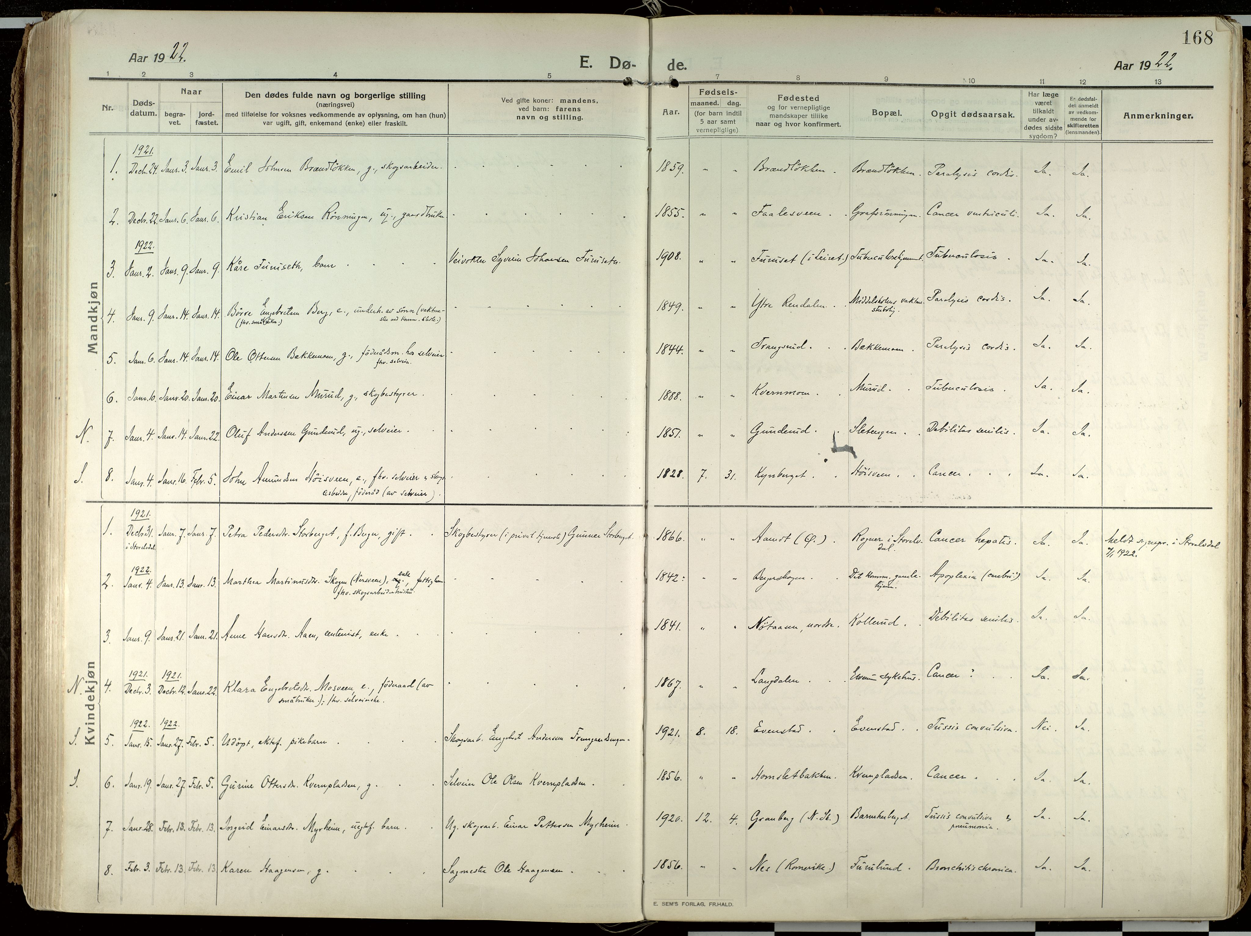 Elverum prestekontor, AV/SAH-PREST-044/H/Ha/Haa/L0021: Ministerialbok nr. 21, 1913-1928, s. 168