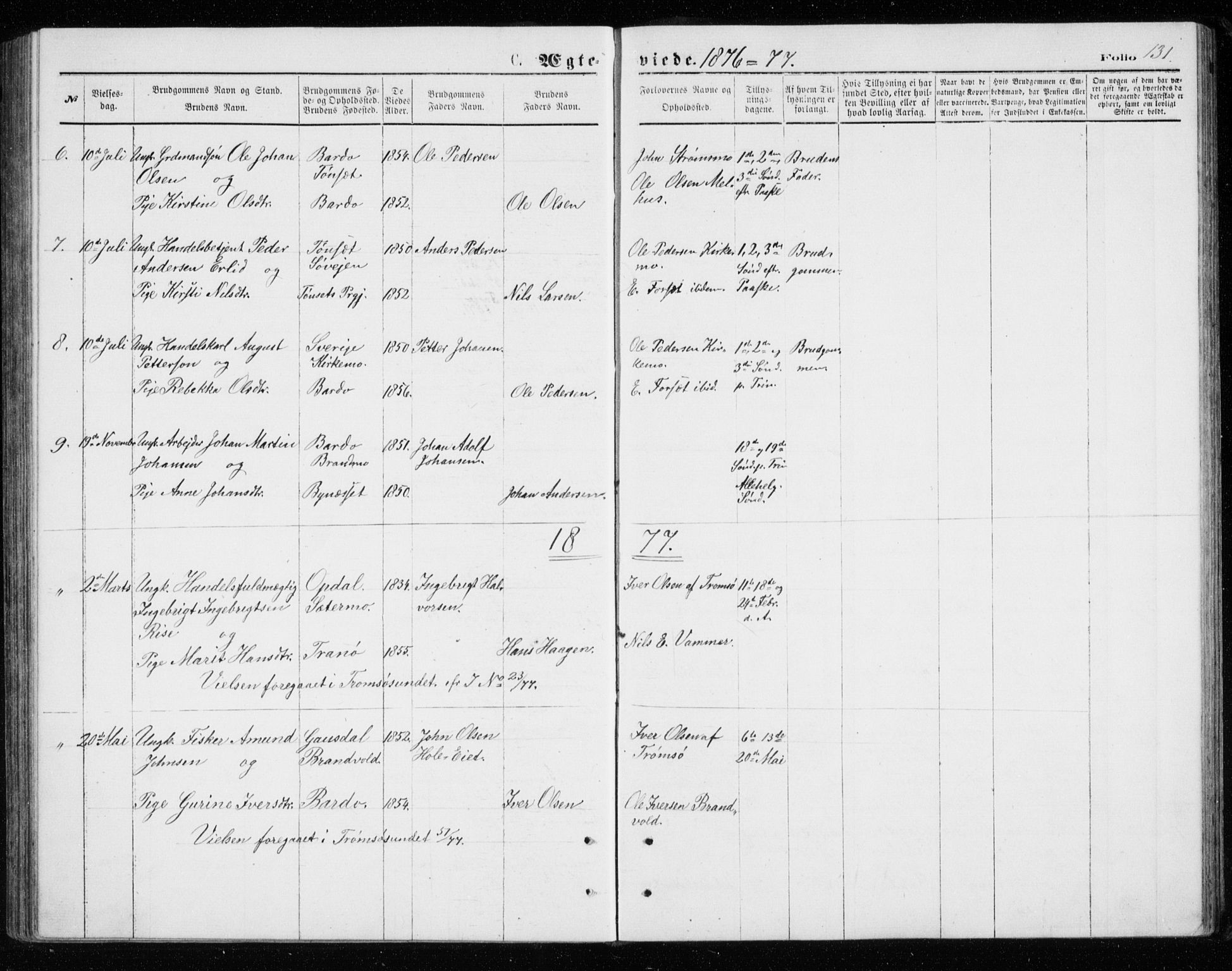 Målselv sokneprestembete, SATØ/S-1311/G/Ga/Gab/L0007klokker: Klokkerbok nr. 7, 1876-1895, s. 131