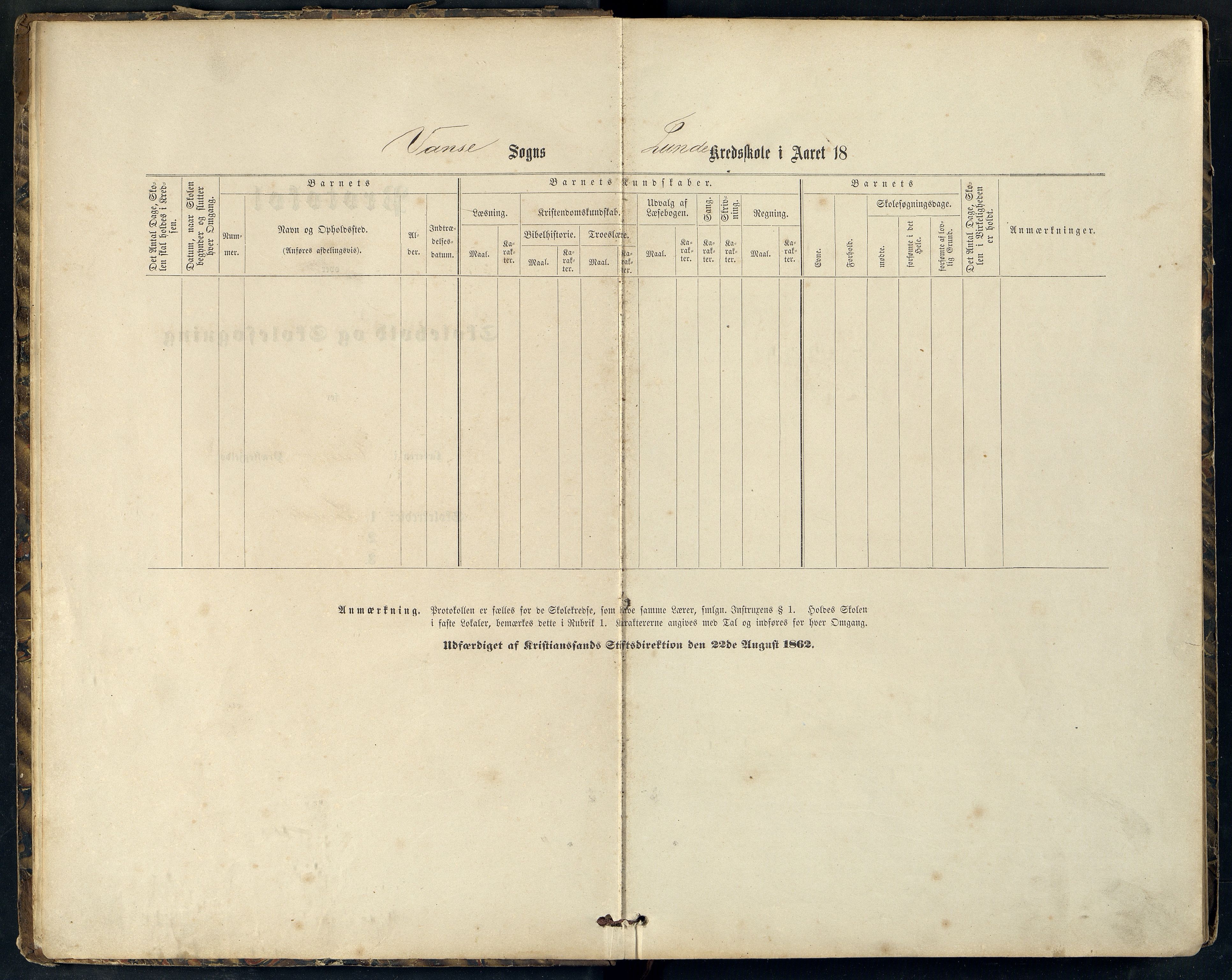 Lista kommune - Lunde Skole, ARKSOR/1003LI560/H/L0001: Skoleprotokoll, 1870-1882