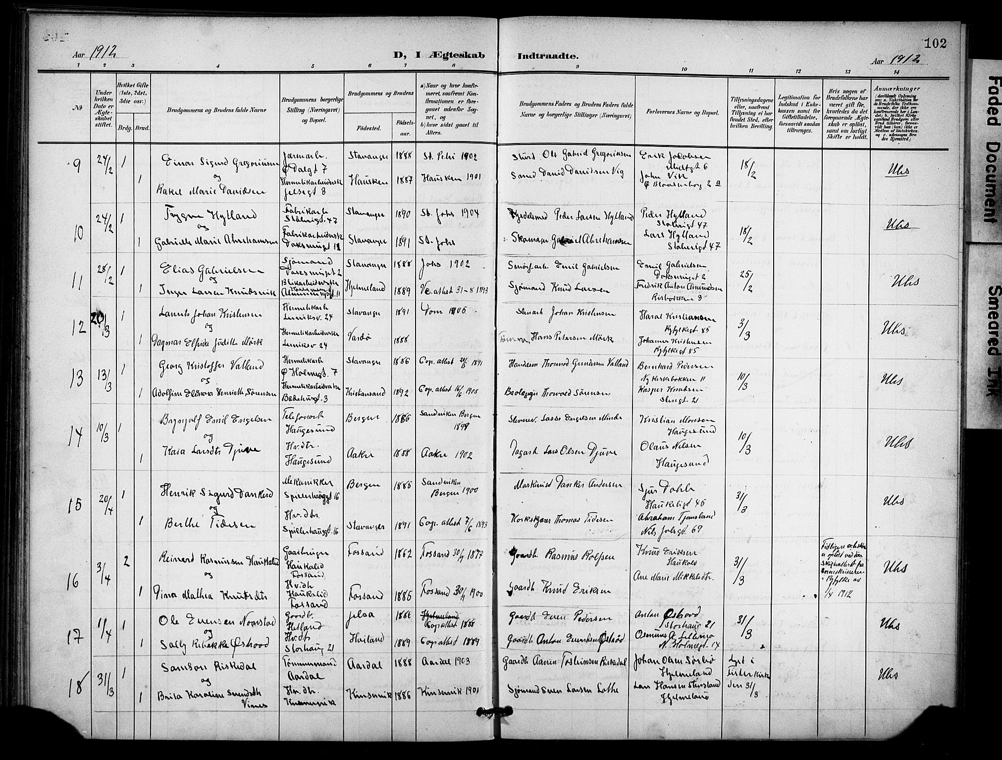 St. Johannes sokneprestkontor, AV/SAST-A-101814/001/30/30BB/L0005: Klokkerbok nr. B 5, 1901-1917, s. 102