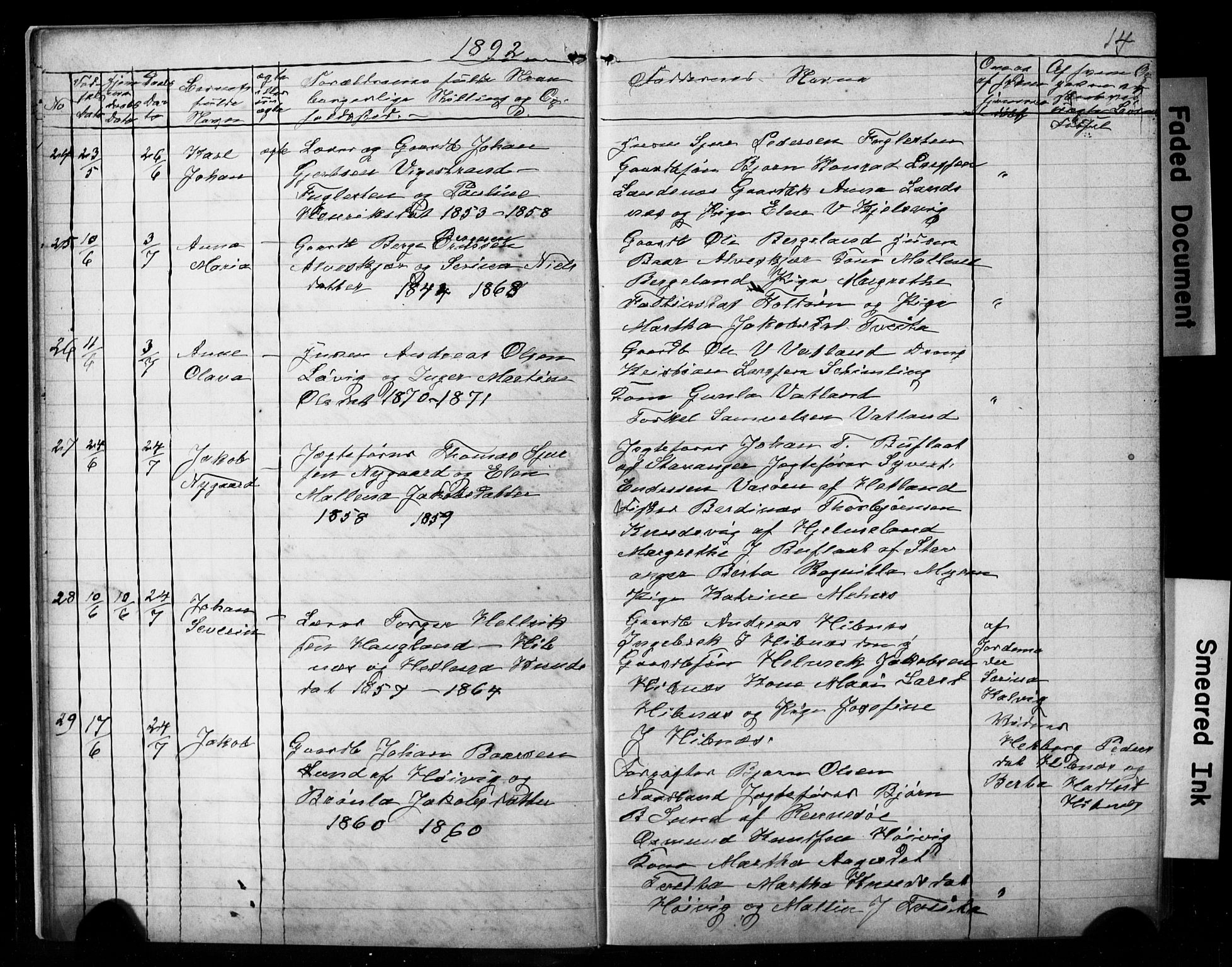 Jelsa sokneprestkontor, AV/SAST-A-101842/01/V: Klokkerbok nr. B 4, 1890-1928, s. 14
