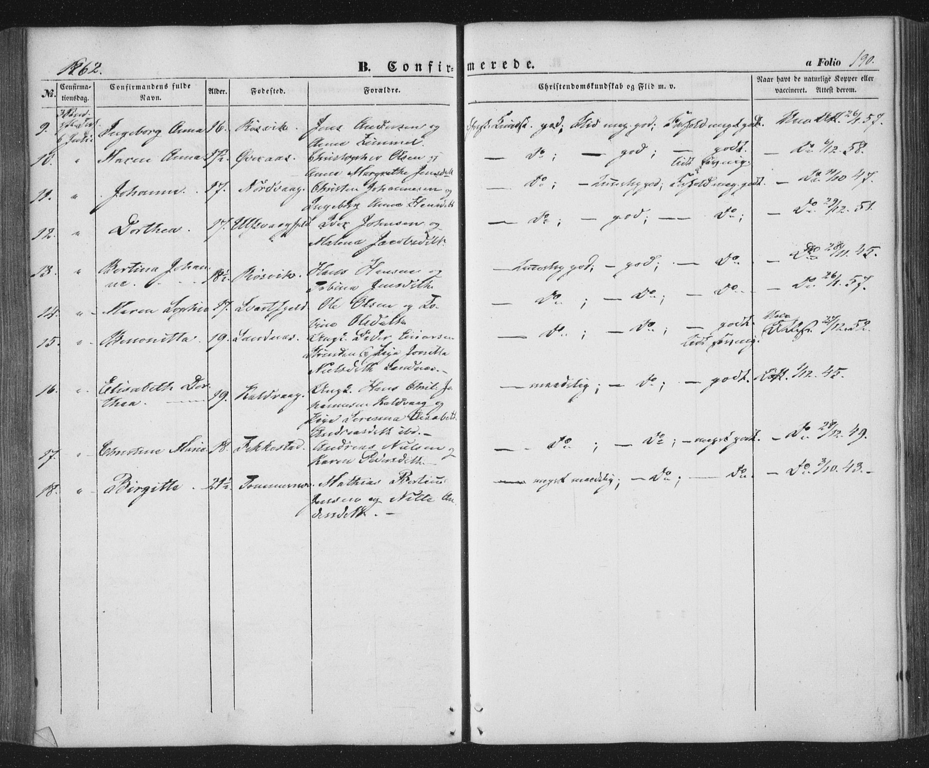 Ministerialprotokoller, klokkerbøker og fødselsregistre - Nordland, AV/SAT-A-1459/859/L0844: Ministerialbok nr. 859A04, 1849-1862, s. 190