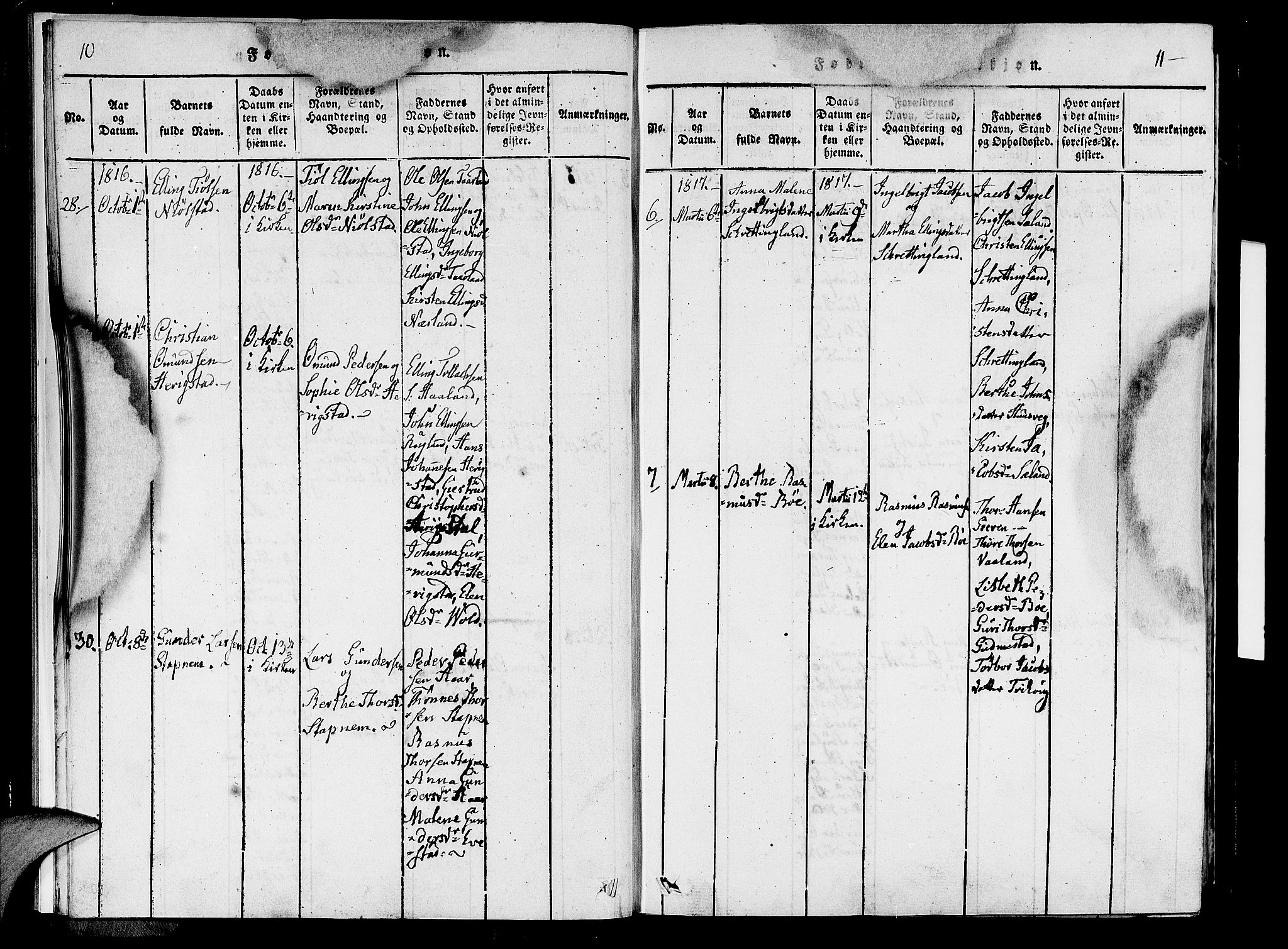 Hå sokneprestkontor, AV/SAST-A-101801/001/30BA/L0003: Ministerialbok nr. A 3, 1815-1825, s. 10-11