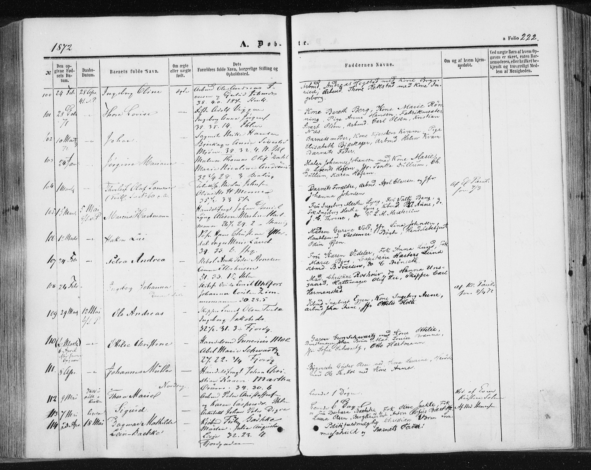 Ministerialprotokoller, klokkerbøker og fødselsregistre - Sør-Trøndelag, SAT/A-1456/602/L0115: Ministerialbok nr. 602A13, 1860-1872, s. 222