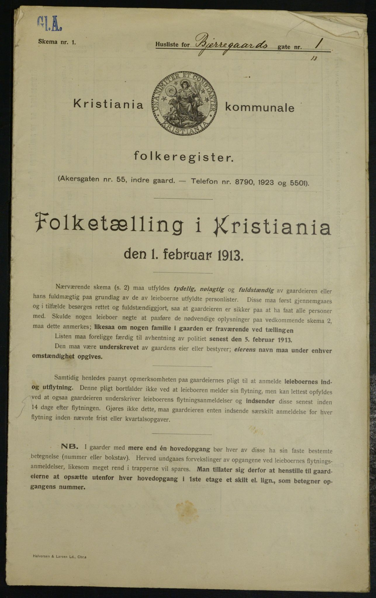 OBA, Kommunal folketelling 1.2.1913 for Kristiania, 1913, s. 5345