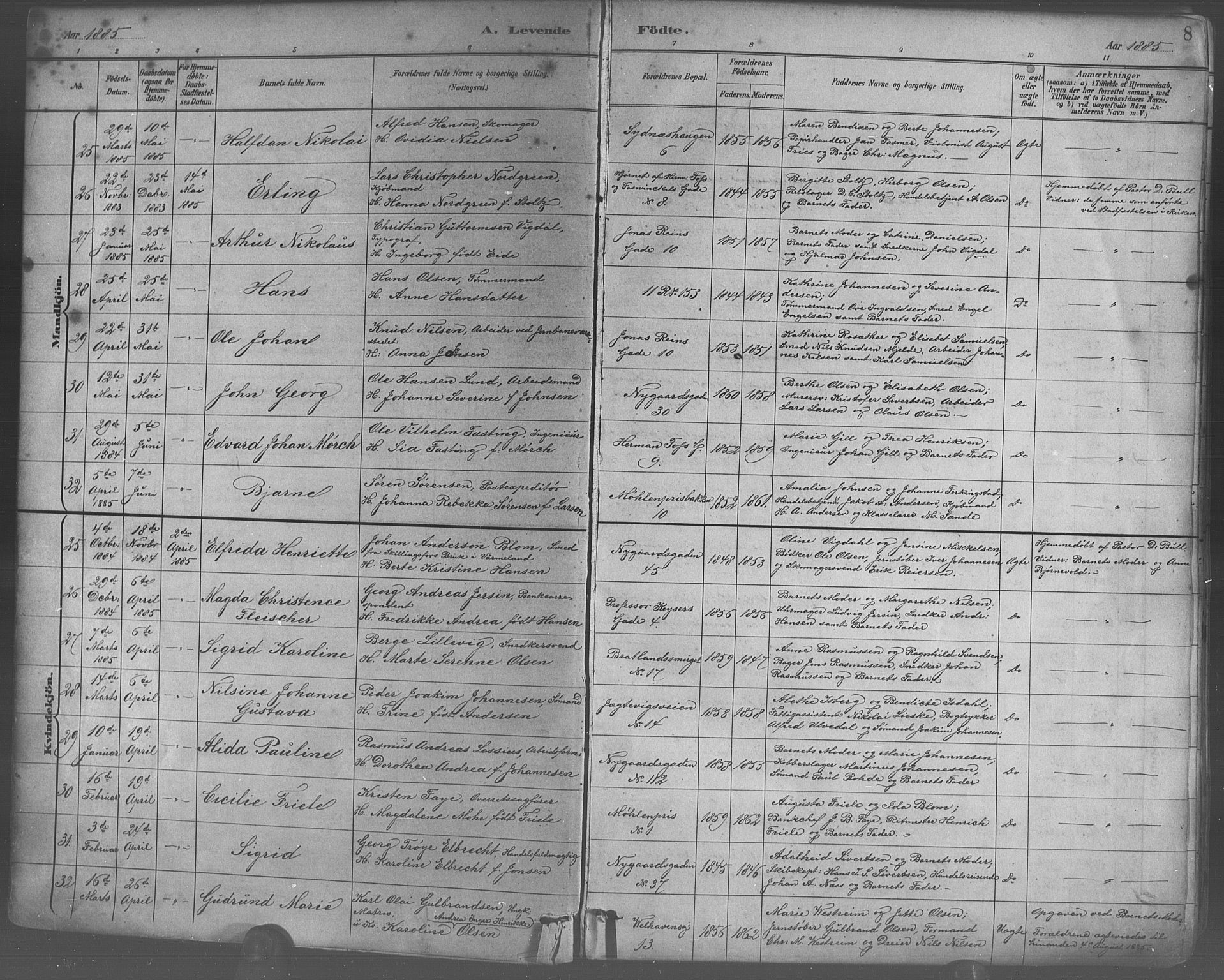 Johanneskirken sokneprestembete, AV/SAB-A-76001/H/Hab: Klokkerbok nr. A 1, 1885-1900, s. 8