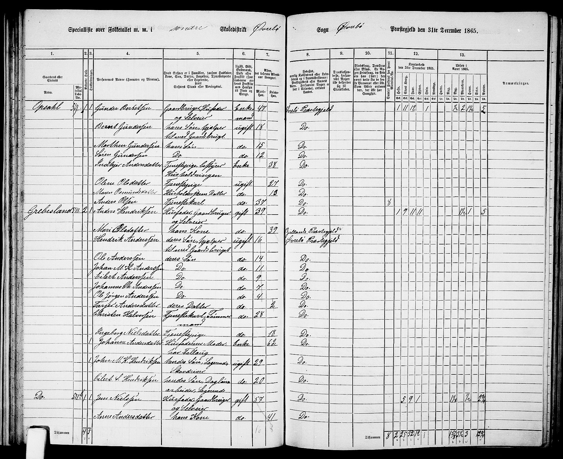 RA, Folketelling 1865 for 1016P Øvrebø prestegjeld, 1865, s. 47