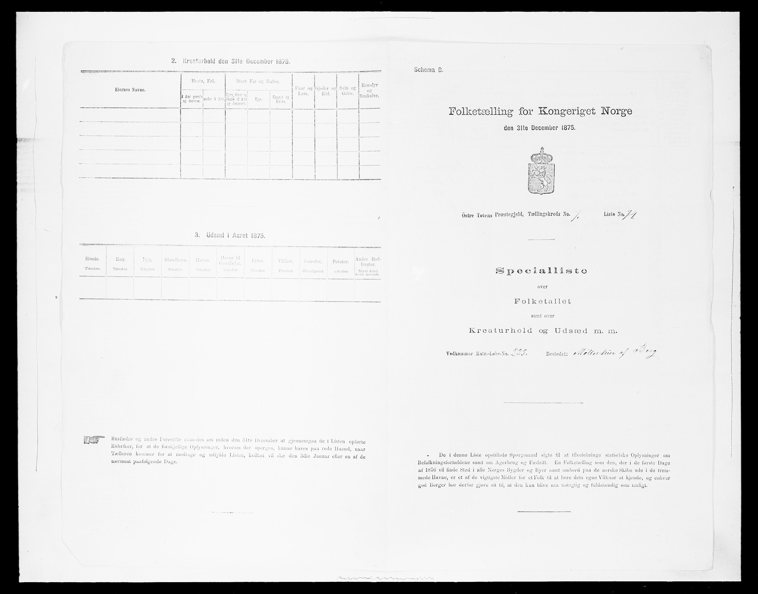 SAH, Folketelling 1875 for 0528P Østre Toten prestegjeld, 1875, s. 1441