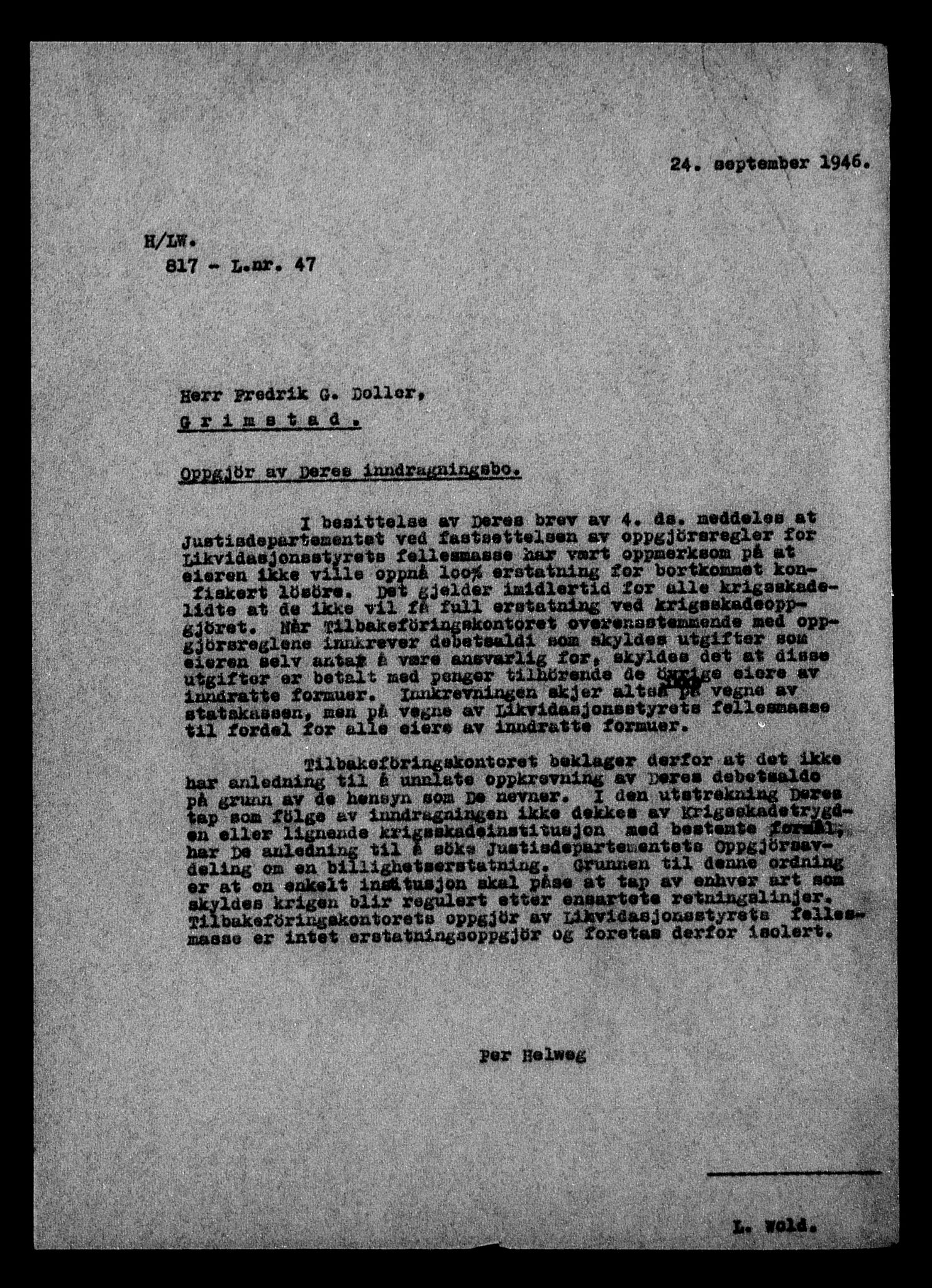 Justisdepartementet, Tilbakeføringskontoret for inndratte formuer, AV/RA-S-1564/H/Hc/Hcd/L0993: --, 1945-1947, s. 257