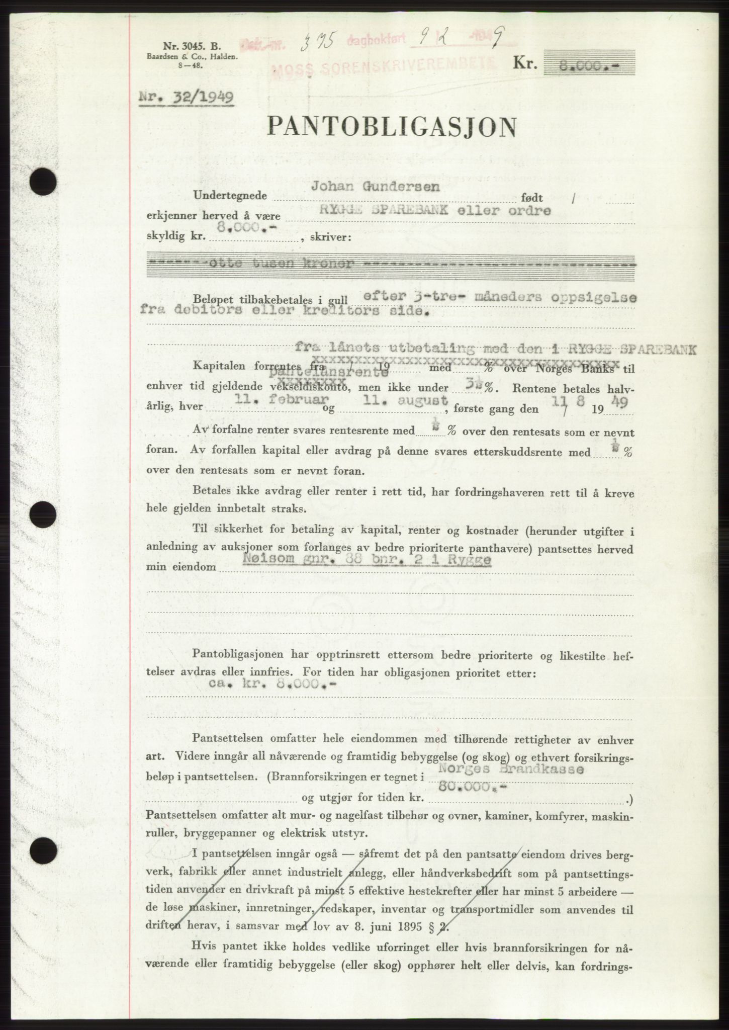 Moss sorenskriveri, SAO/A-10168: Pantebok nr. B21, 1949-1949, Dagboknr: 375/1949