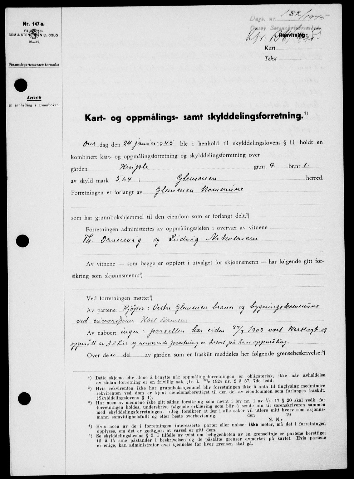 Onsøy sorenskriveri, SAO/A-10474/G/Ga/Gab/L0014: Pantebok nr. II A-14, 1944-1945, Dagboknr: 182/1945