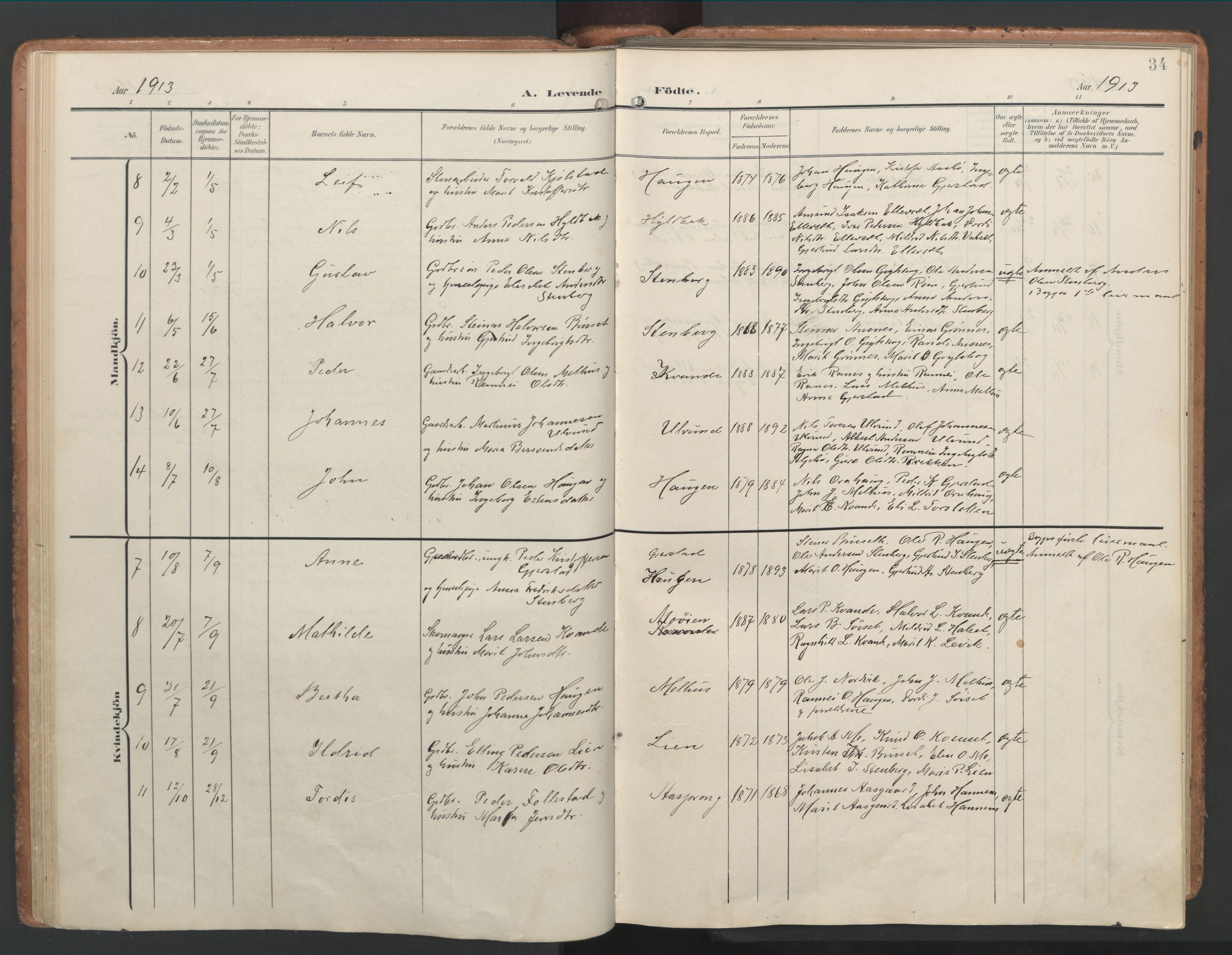 Ministerialprotokoller, klokkerbøker og fødselsregistre - Møre og Romsdal, AV/SAT-A-1454/592/L1030: Ministerialbok nr. 592A08, 1901-1925, s. 34