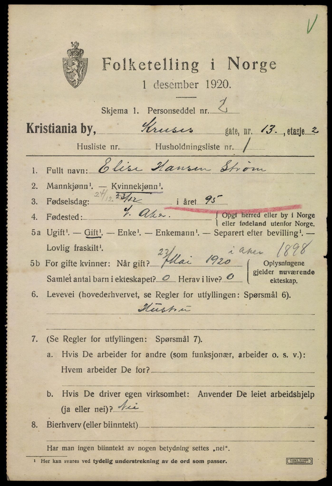 SAO, Folketelling 1920 for 0301 Kristiania kjøpstad, 1920, s. 354521