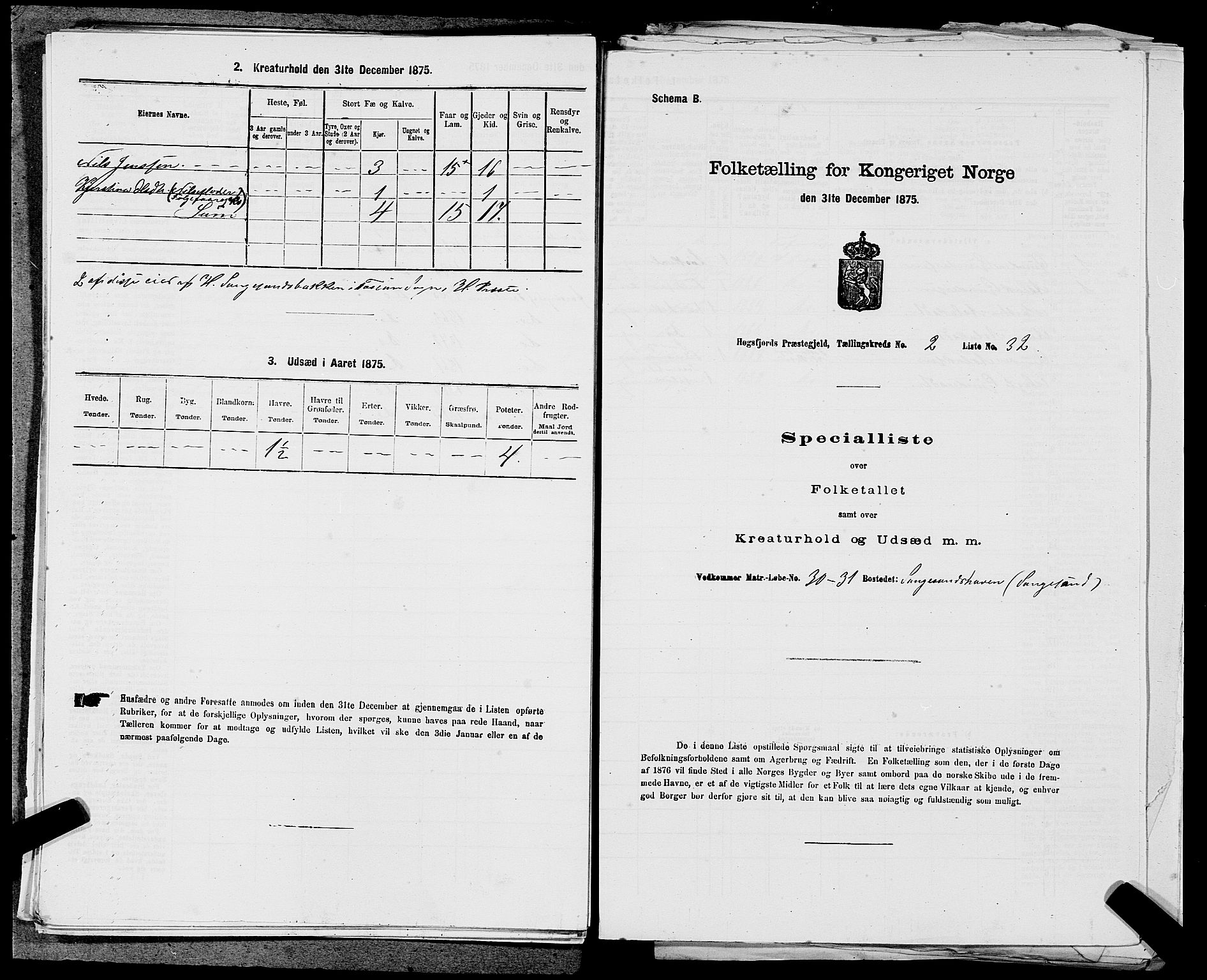 SAST, Folketelling 1875 for 1128P Høgsfjord prestegjeld, 1875, s. 232