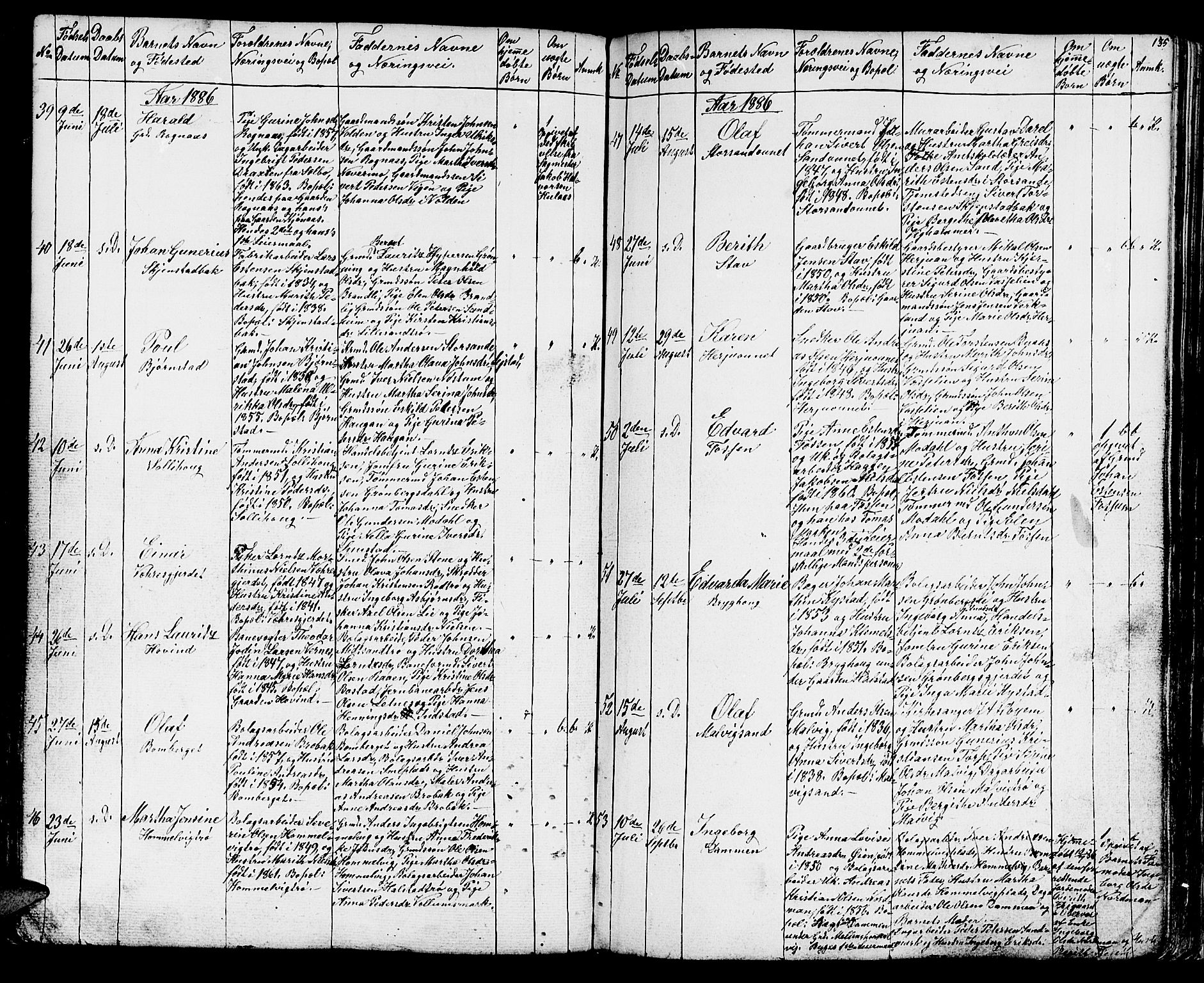 Ministerialprotokoller, klokkerbøker og fødselsregistre - Sør-Trøndelag, AV/SAT-A-1456/616/L0422: Klokkerbok nr. 616C05, 1850-1888, s. 135