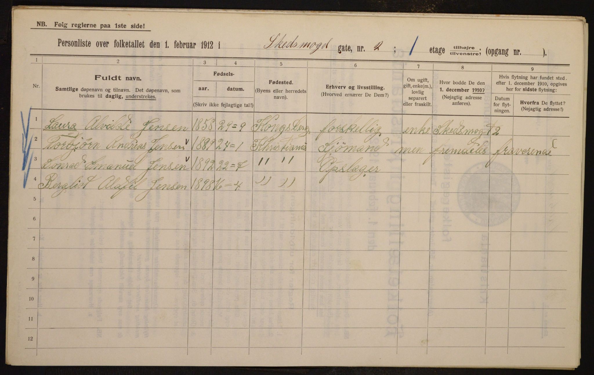 OBA, Kommunal folketelling 1.2.1912 for Kristiania, 1912, s. 95534