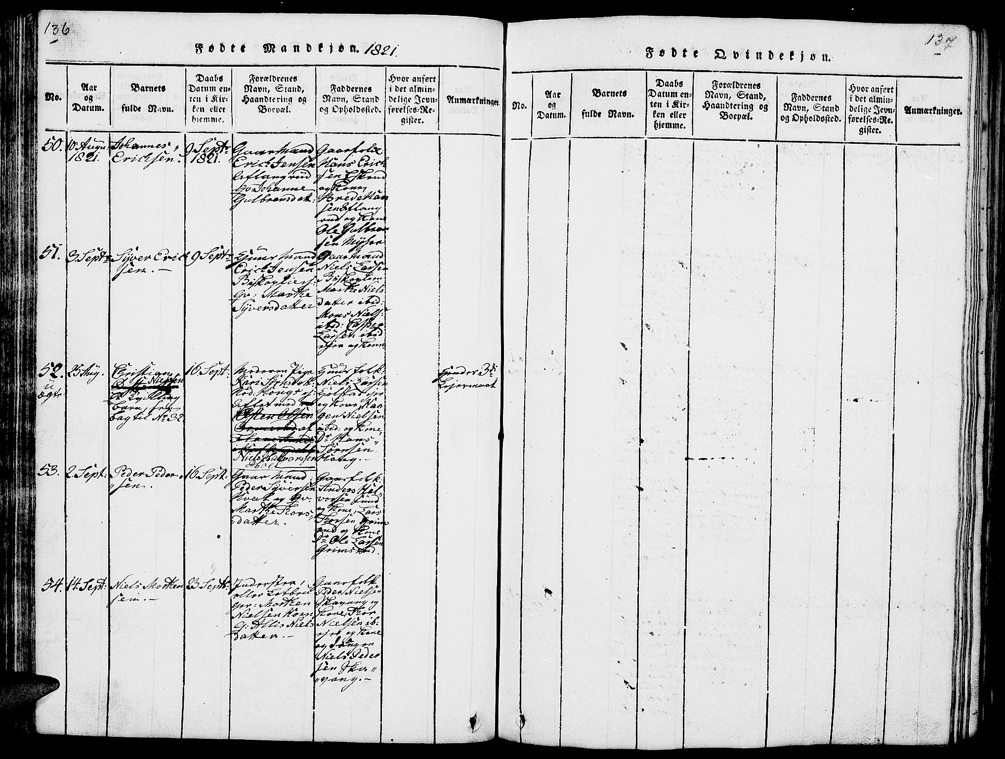 Nes prestekontor, Hedmark, AV/SAH-PREST-020/L/La/L0003: Klokkerbok nr. 3, 1814-1831, s. 136-137