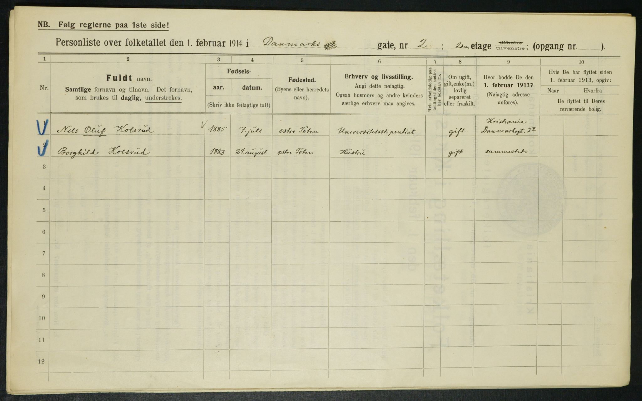 OBA, Kommunal folketelling 1.2.1914 for Kristiania, 1914, s. 14709