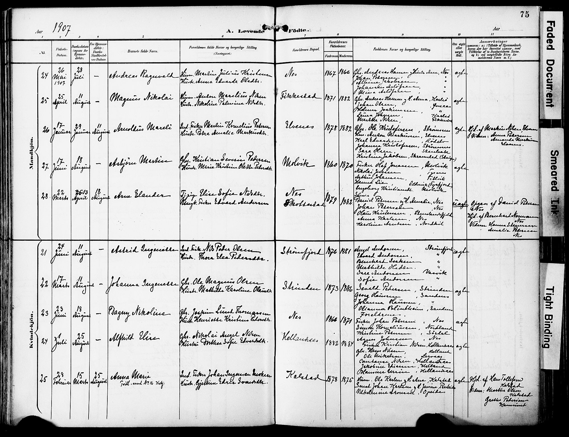 Ministerialprotokoller, klokkerbøker og fødselsregistre - Nordland, AV/SAT-A-1459/859/L0848: Ministerialbok nr. 859A08, 1900-1912, s. 75