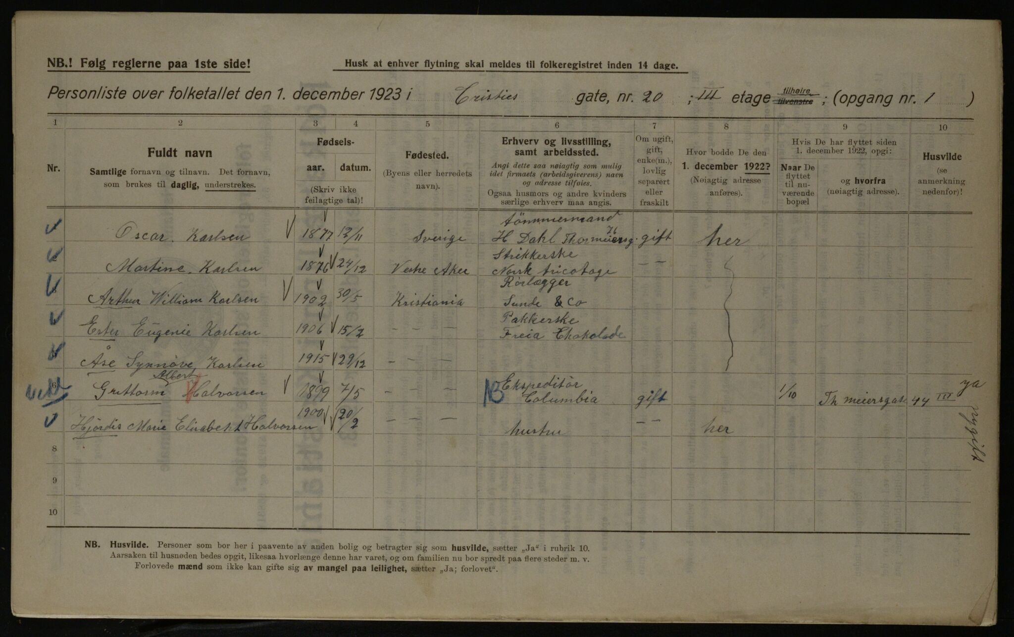 OBA, Kommunal folketelling 1.12.1923 for Kristiania, 1923, s. 13678