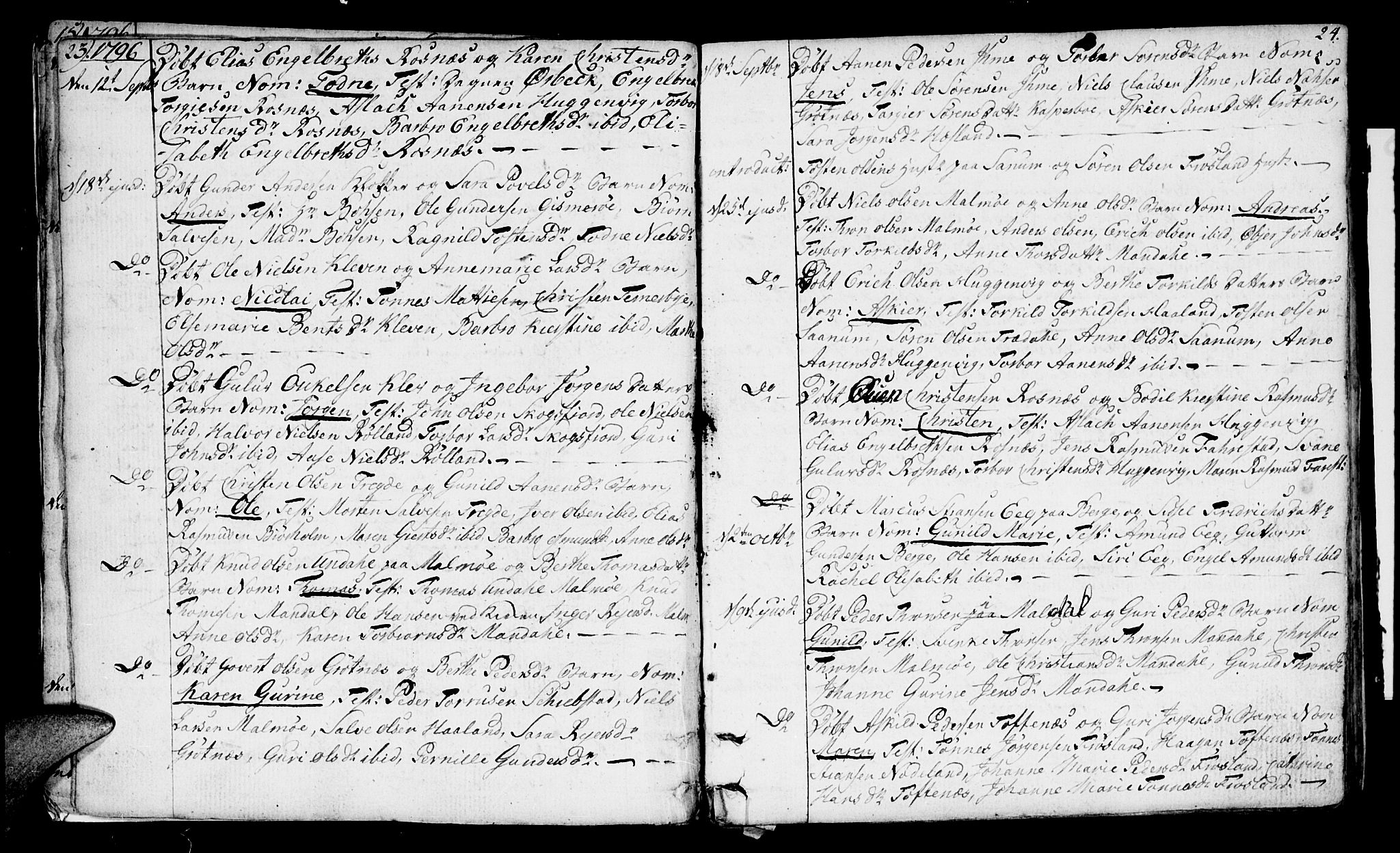 Mandal sokneprestkontor, AV/SAK-1111-0030/F/Fa/Faa/L0008: Ministerialbok nr. A 8, 1794-1817, s. 23-24