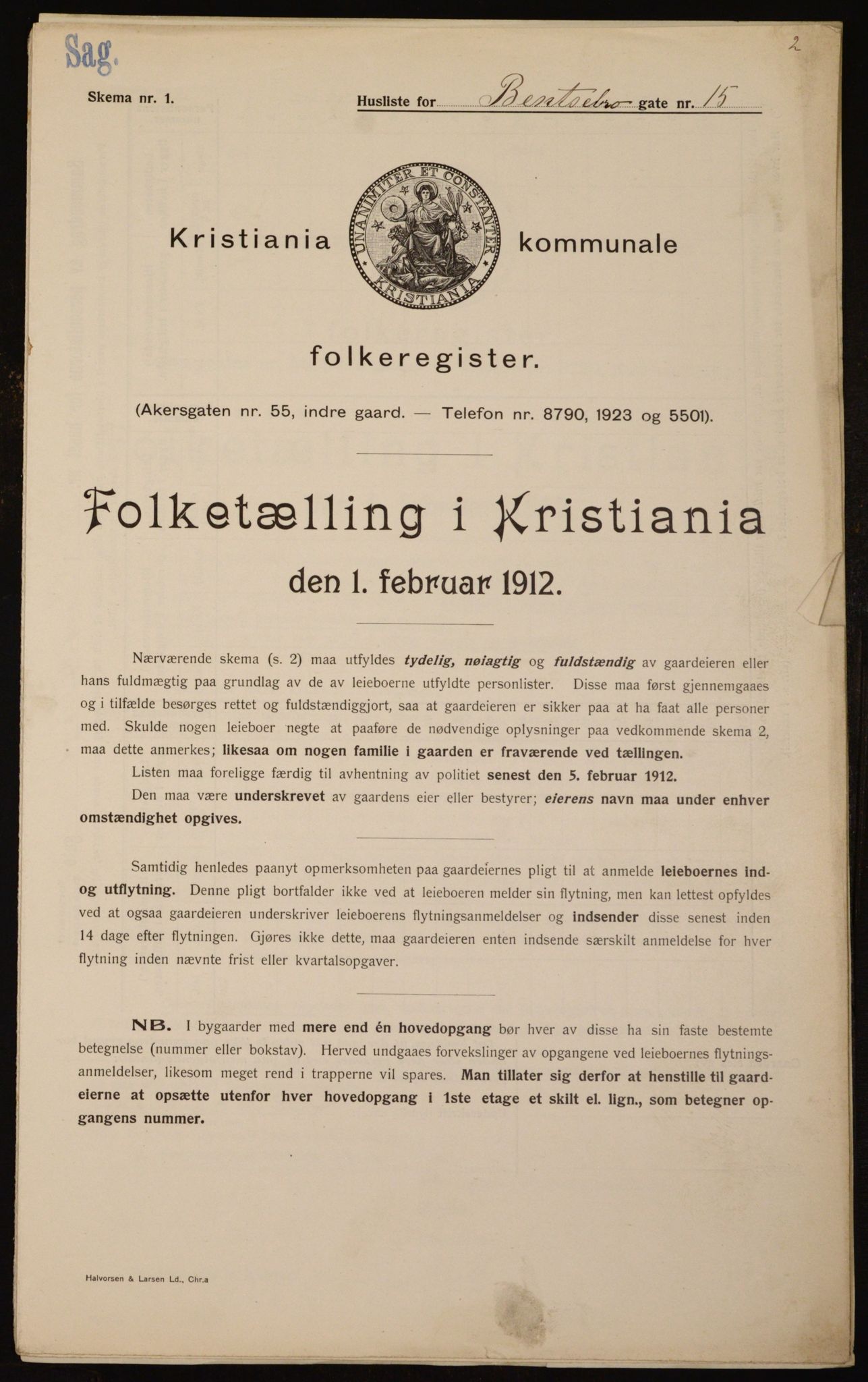 OBA, Kommunal folketelling 1.2.1912 for Kristiania, 1912, s. 3464