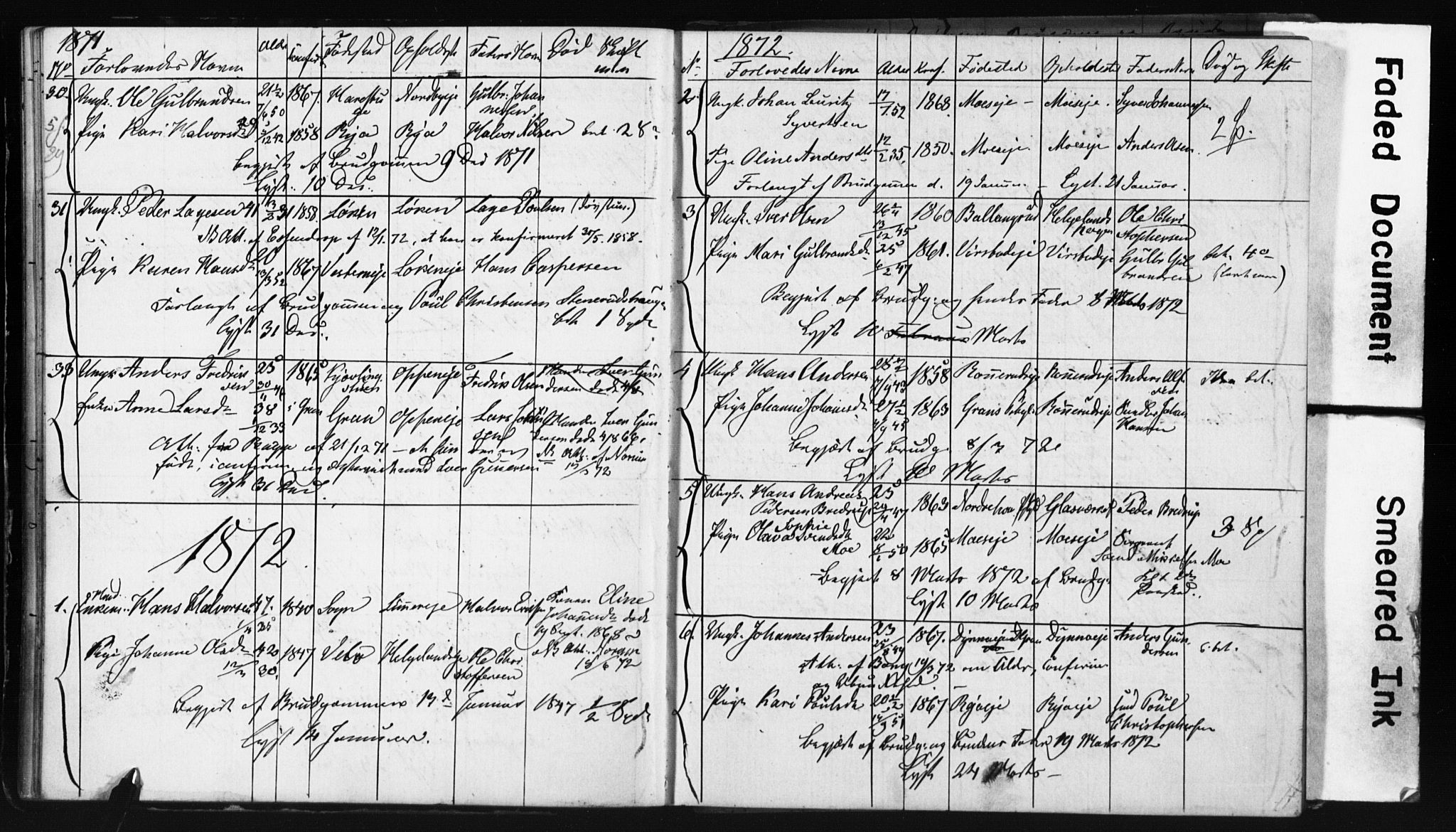 Jevnaker prestekontor, AV/SAH-PREST-116/I/Ie: Lysningsprotokoll nr. 2, 1867-1897