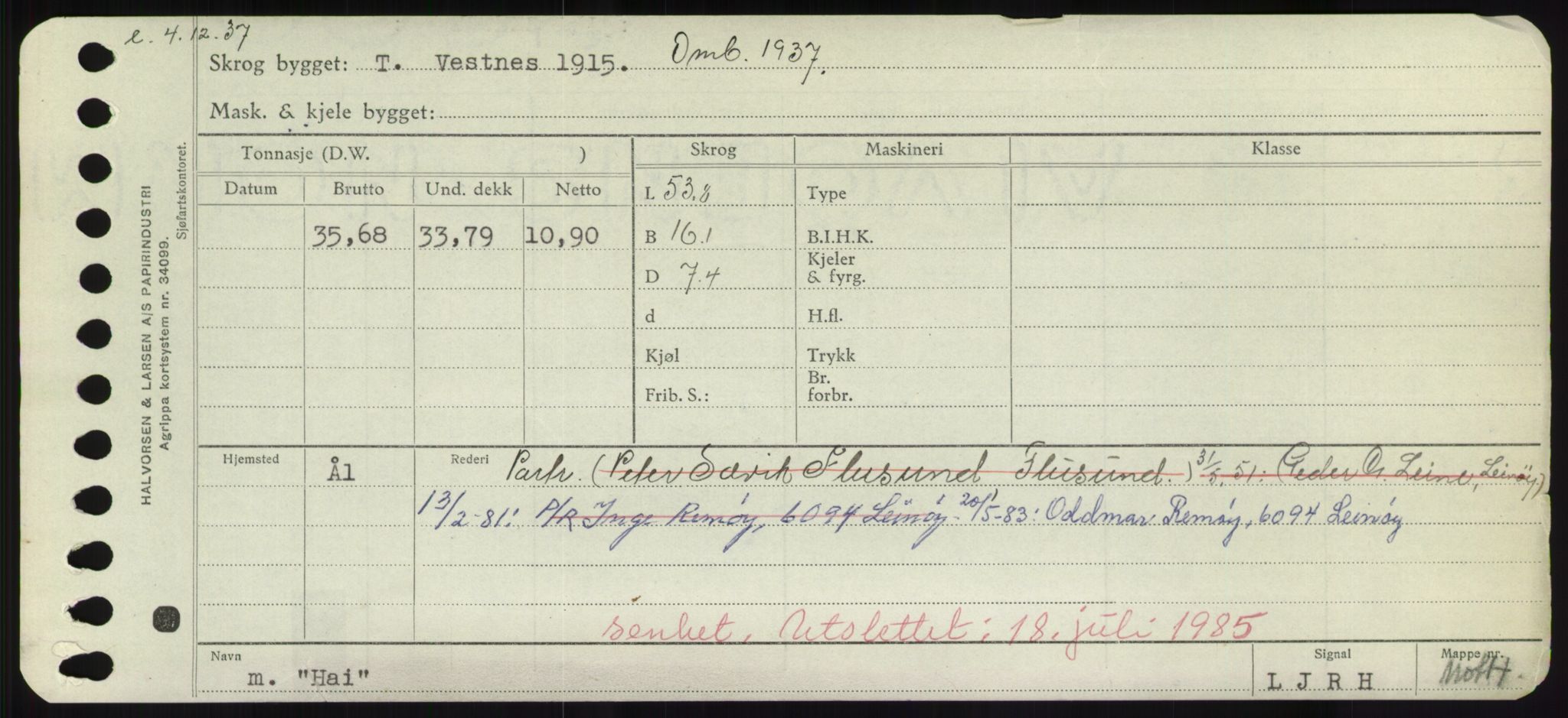 Sjøfartsdirektoratet med forløpere, Skipsmålingen, RA/S-1627/H/Hd/L0014: Fartøy, H-Havl, s. 81