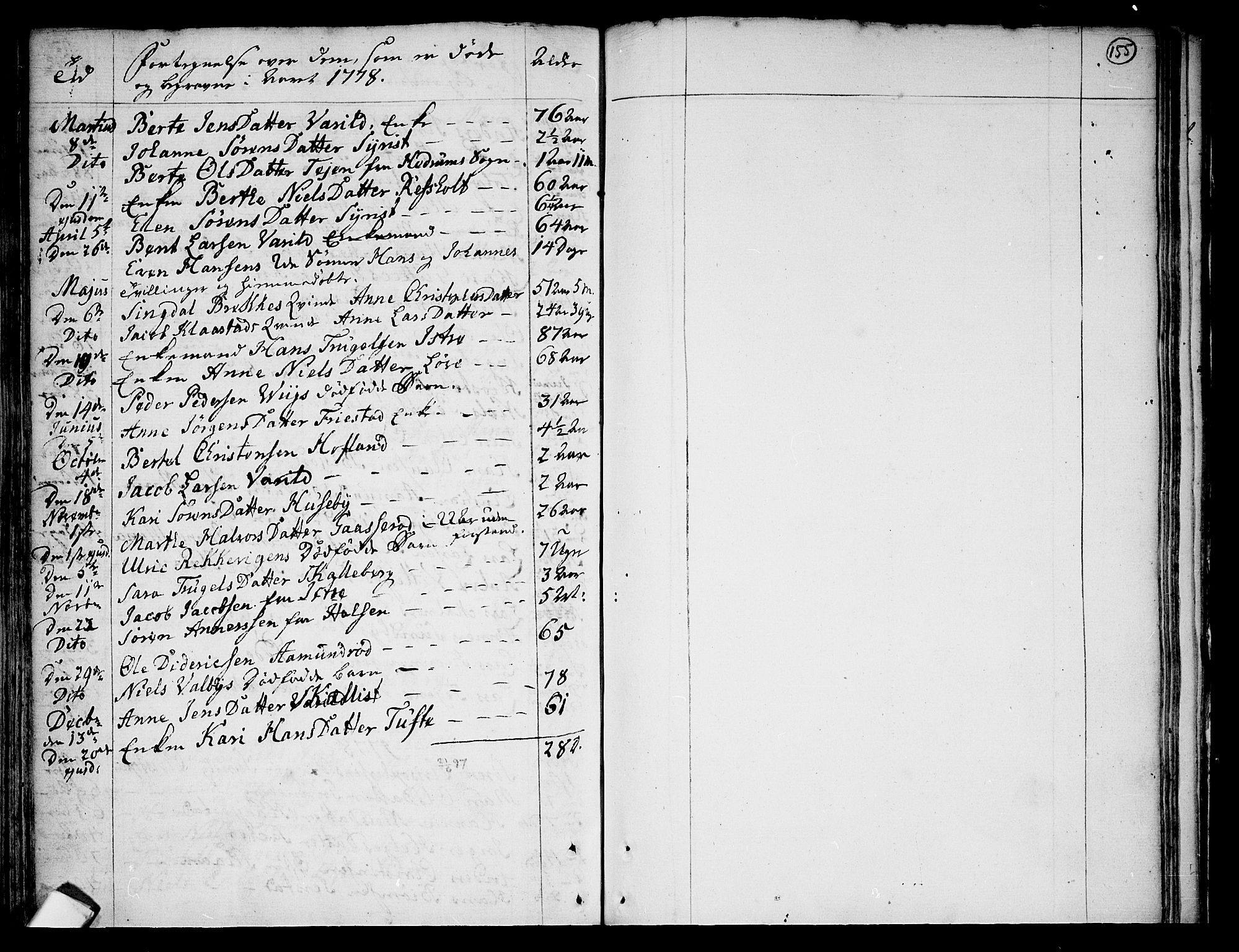 Tjølling kirkebøker, SAKO/A-60/F/Fa/L0003: Ministerialbok nr. 3, 1735-1778, s. 155