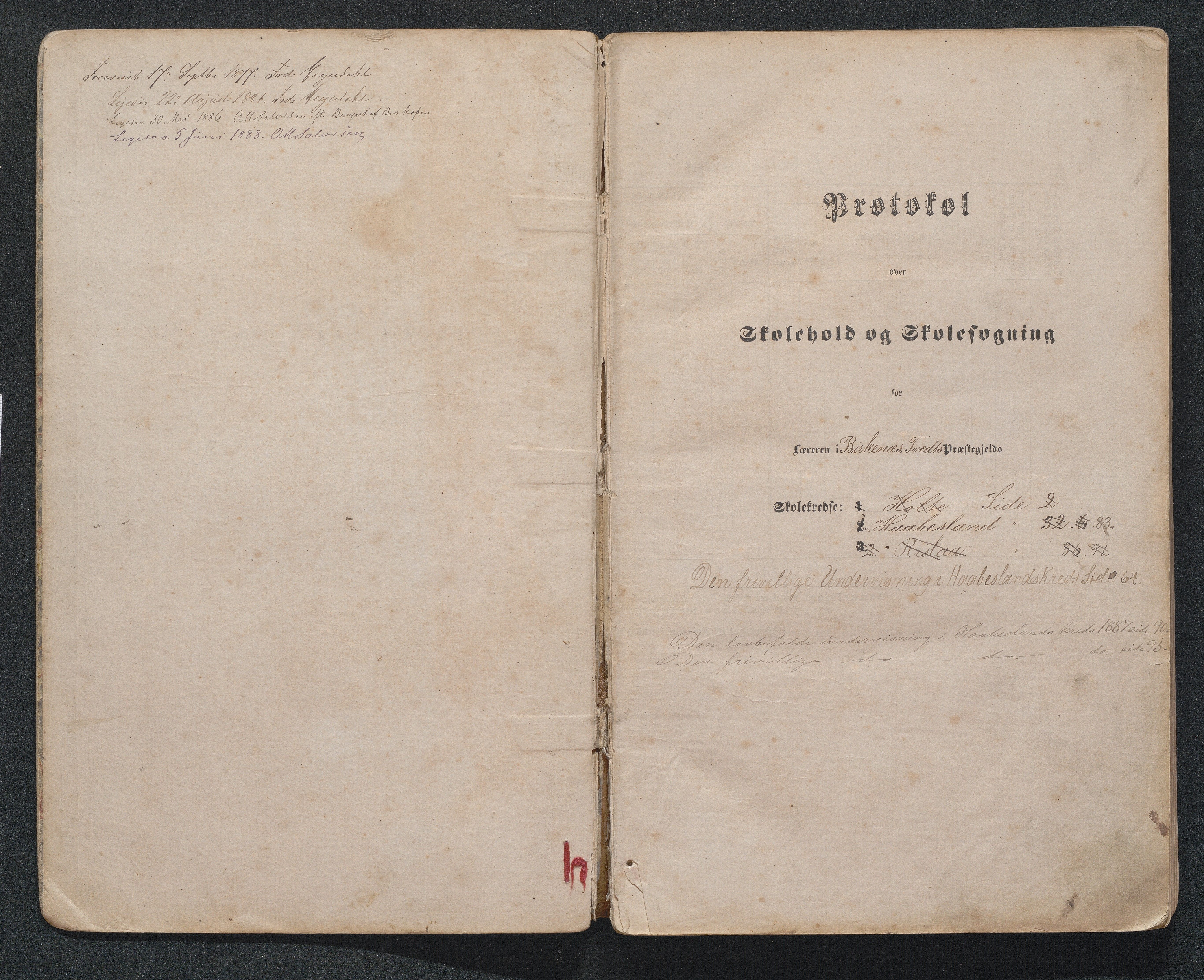 Birkenes kommune, Håbesland, Holte og Rislå skolekretser frem til 1991, AAKS/KA0928-550c_91/F02/L0001: Skoleprotokoll Håbesland, Holte og Rislå, 1868-1887