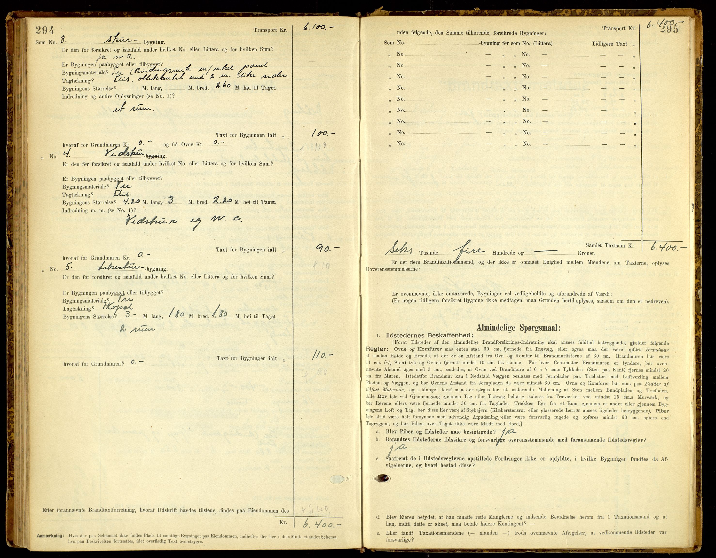 Norges Brannkasse, Fåberg, AV/SAH-NBRANF-041/F/L0005: Branntakstprotokoll, 1895-1935, s. 294-295