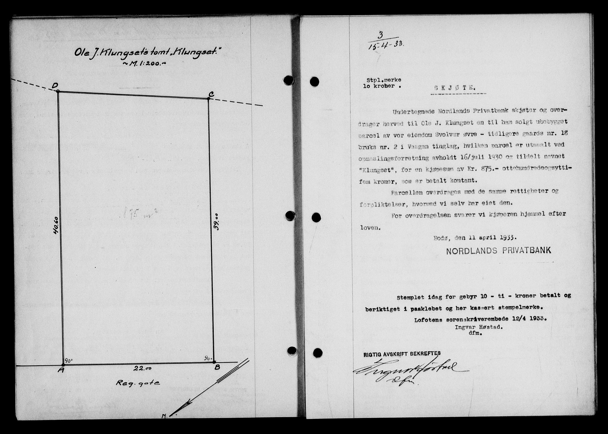 Lofoten sorenskriveri, SAT/A-0017/1/2/2C/L0027b: Pantebok nr. 27b, 1933-1933, Tingl.dato: 15.04.1933