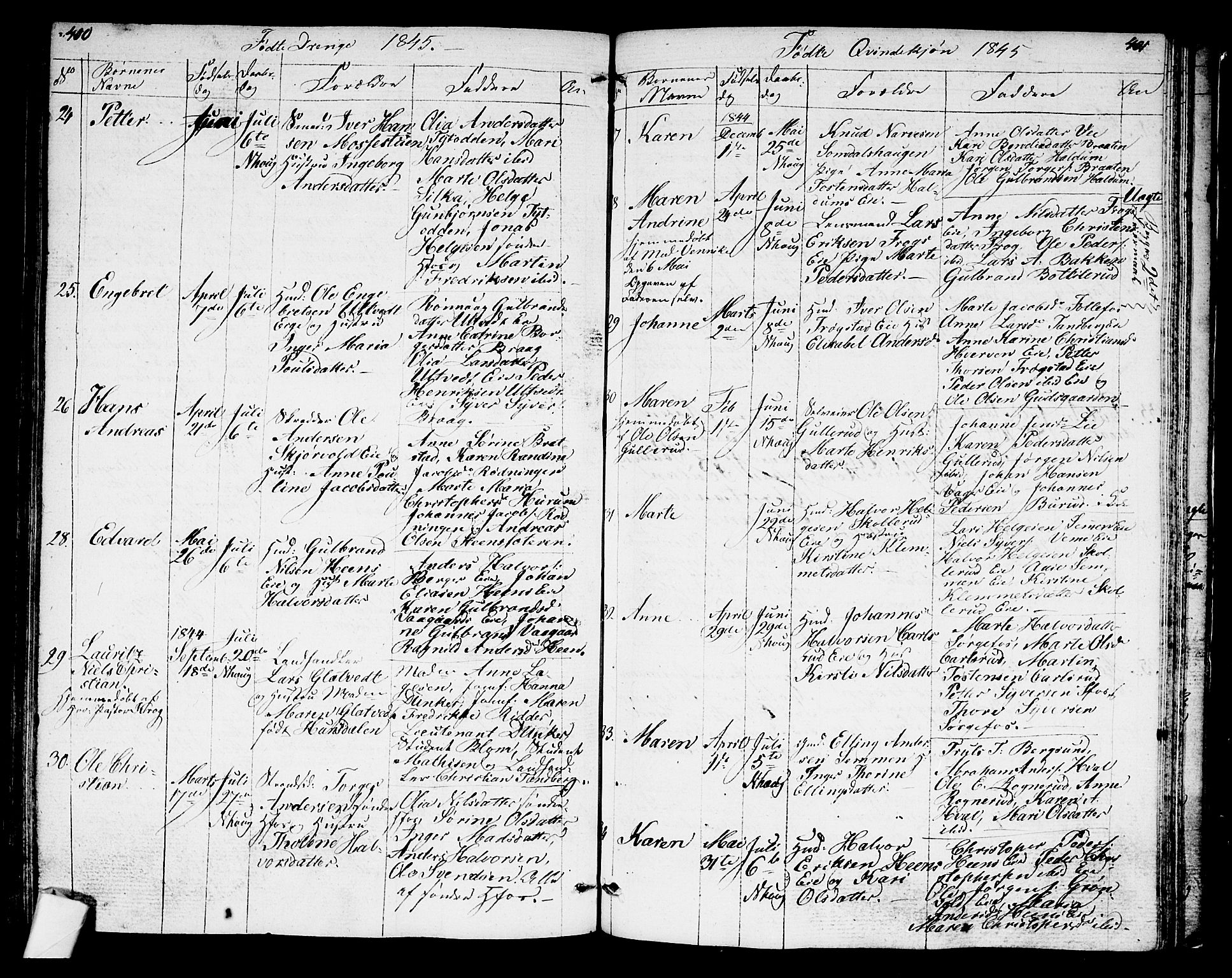 Norderhov kirkebøker, AV/SAKO-A-237/G/Ga/L0004: Klokkerbok nr. I 4, 1824-1849, s. 400-401