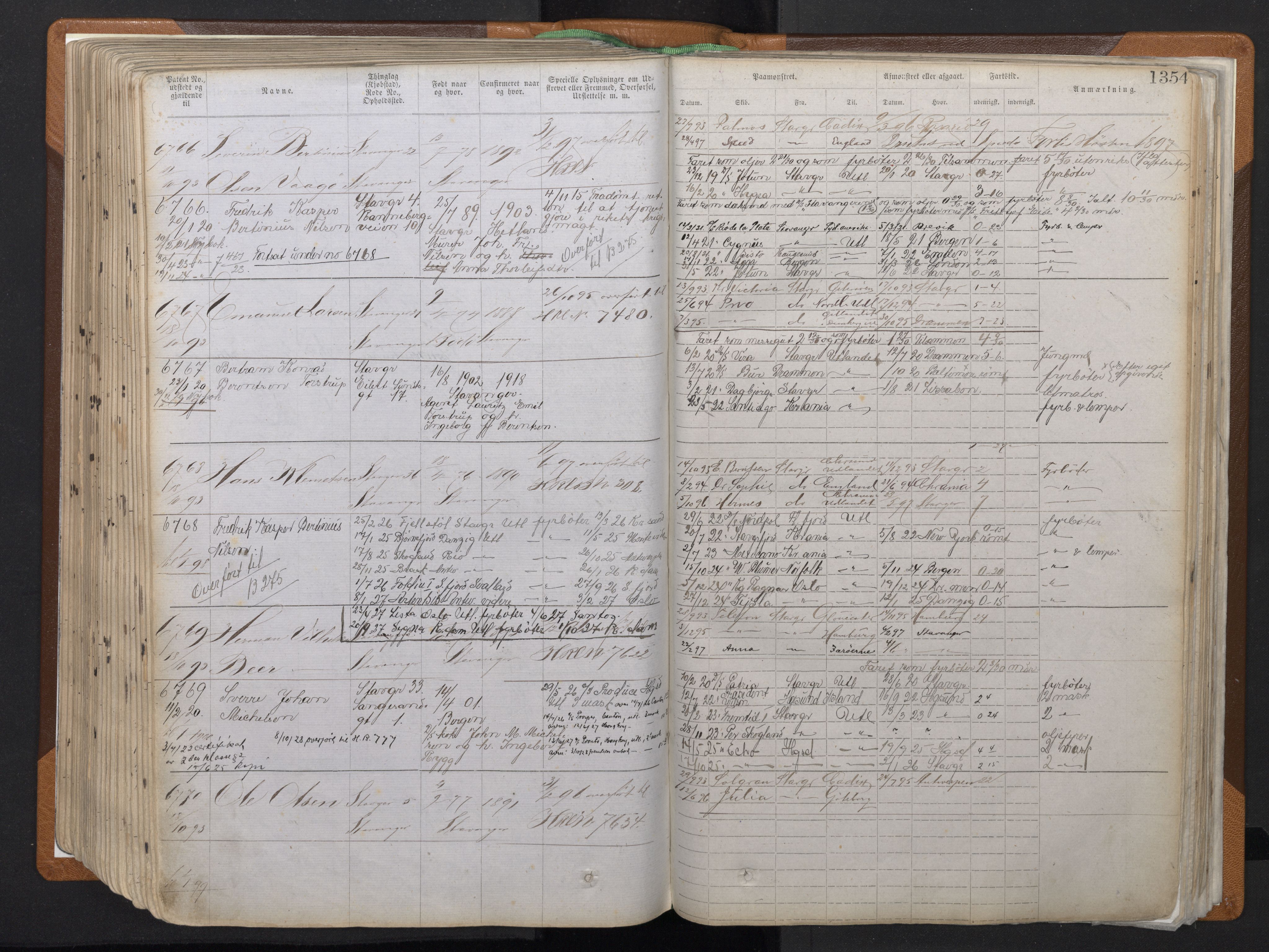 Stavanger sjømannskontor, AV/SAST-A-102006/F/Ff/L0011: Annotasjonsrulle, patentnr. 5225-7180 (dublett), 1887-1900, s. 332