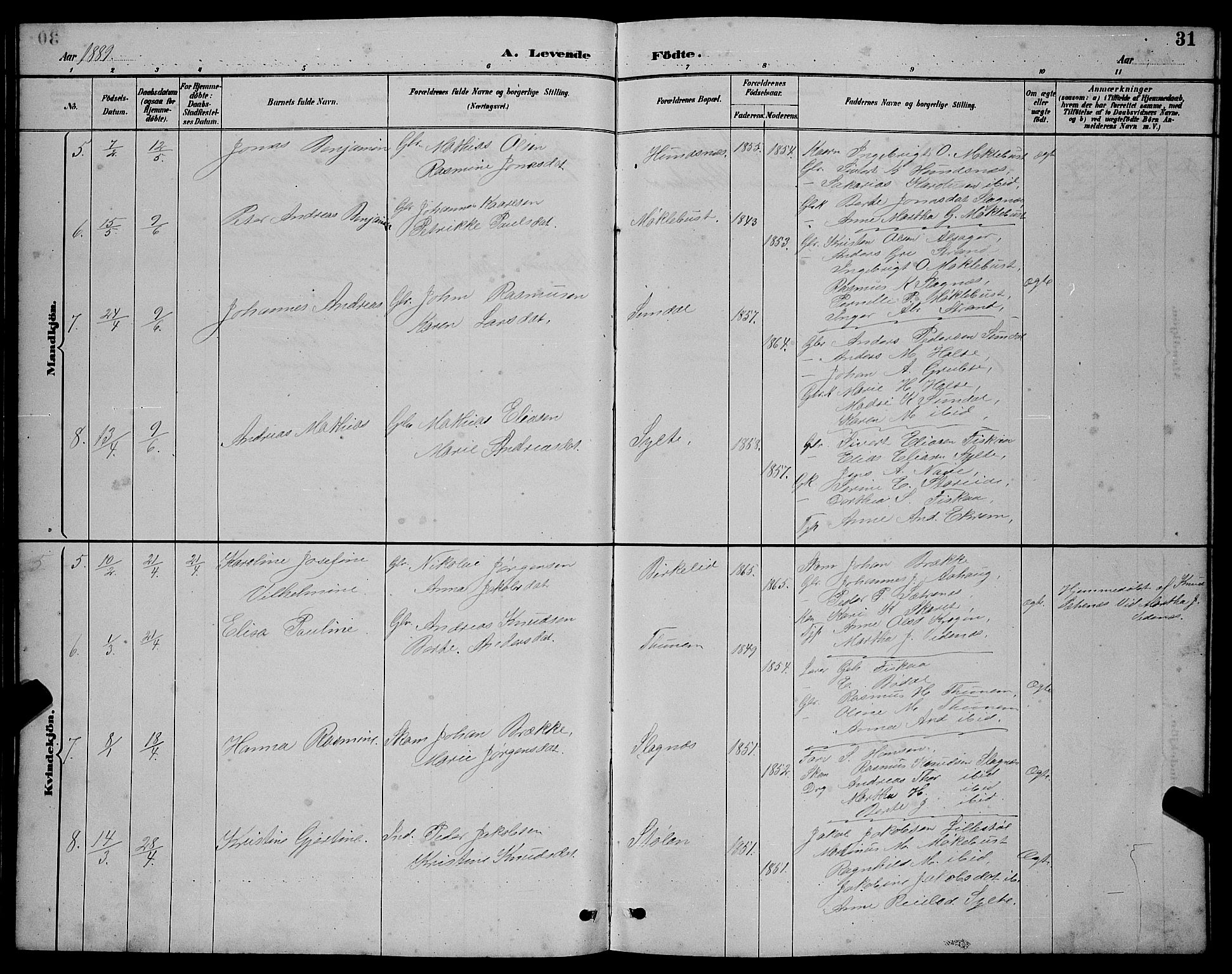 Ministerialprotokoller, klokkerbøker og fødselsregistre - Møre og Romsdal, AV/SAT-A-1454/501/L0017: Klokkerbok nr. 501C03, 1885-1901, s. 31