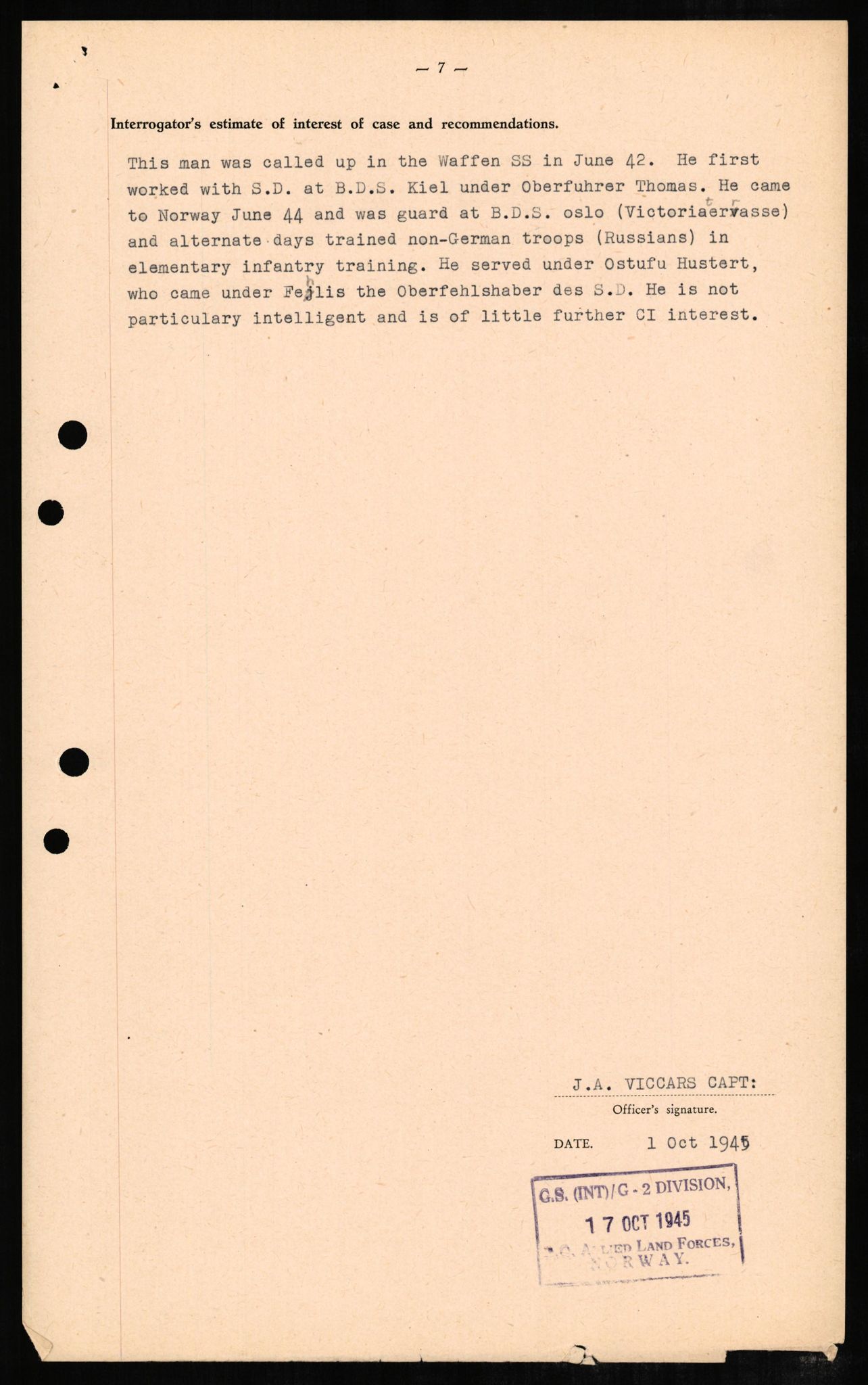 Forsvaret, Forsvarets overkommando II, AV/RA-RAFA-3915/D/Db/L0006: CI Questionaires. Tyske okkupasjonsstyrker i Norge. Tyskere., 1945-1946, s. 22