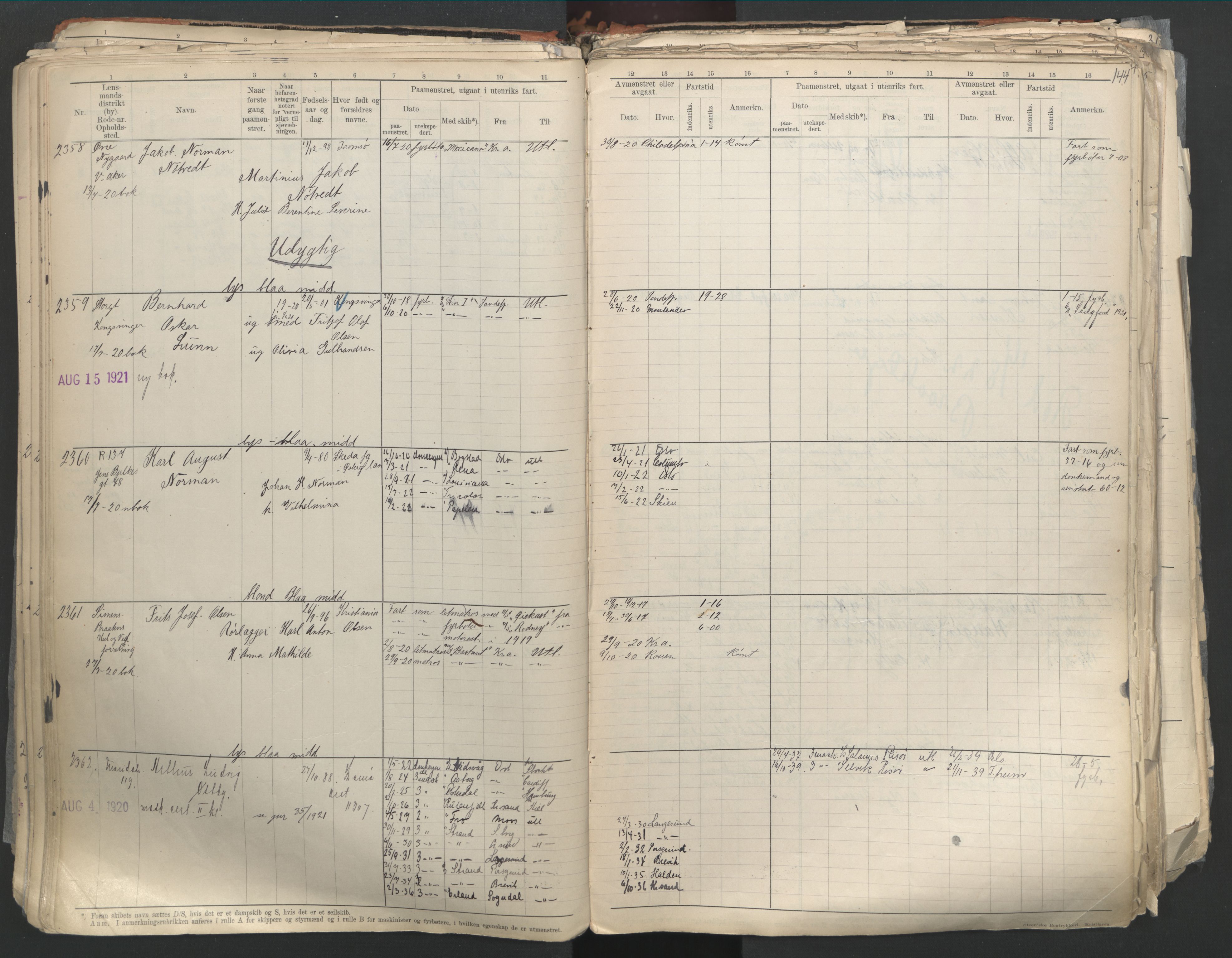 Oslo sjømannskontor, AV/SAO-A-10595/F/Fd/L0003: B-rulle, 1916, s. 143b-144a