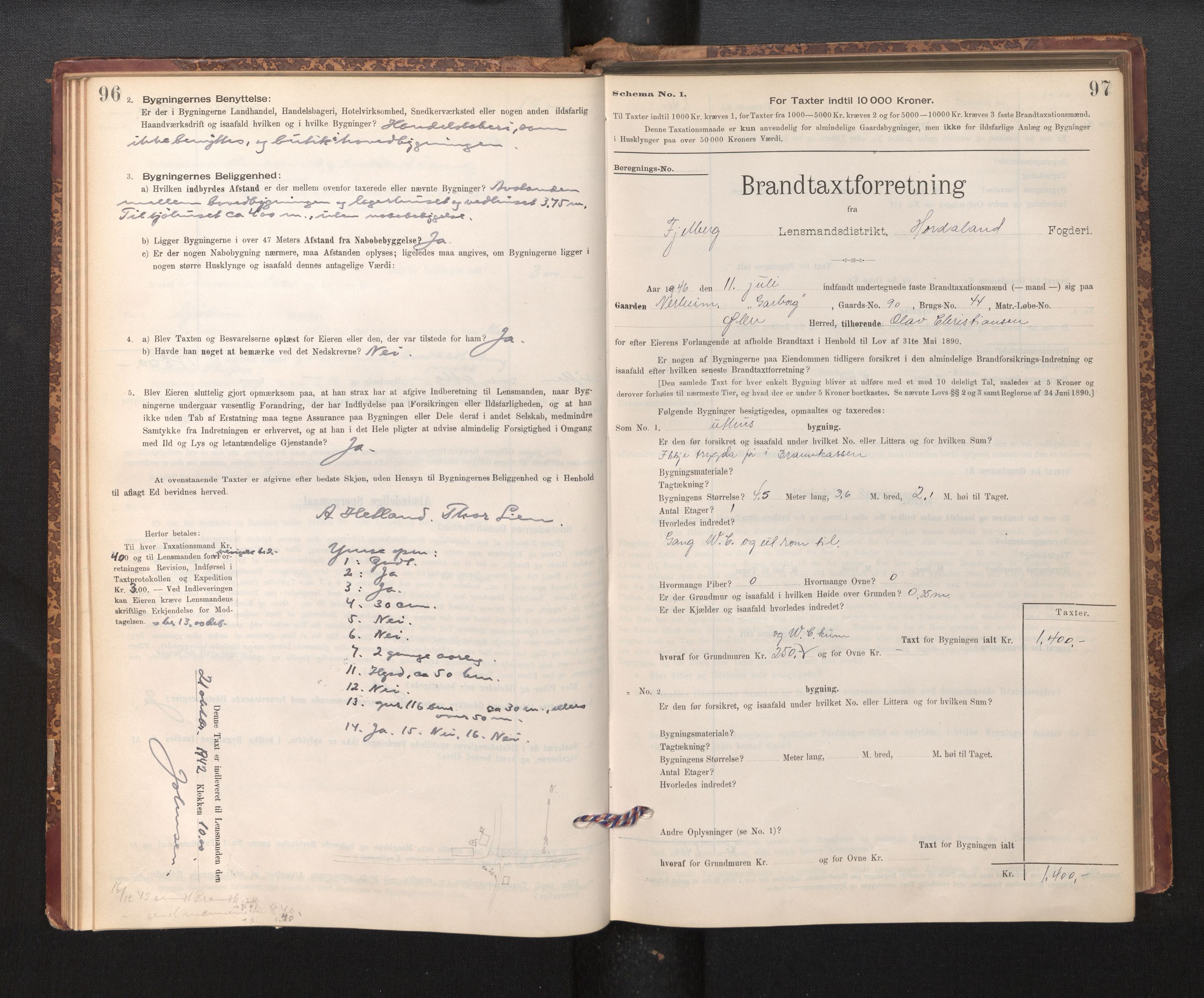 Lensmannen i Fjelberg, SAB/A-32101/0012/L0007: Branntakstprotokoll, skjematakst, 1895-1949, s. 96-97