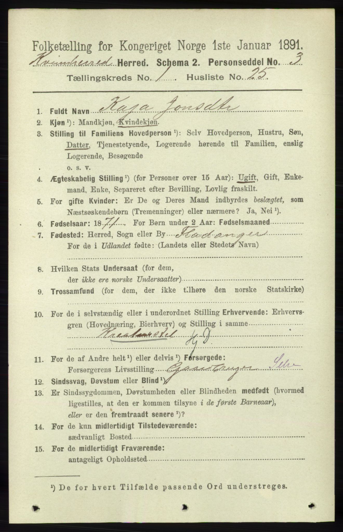 RA, Folketelling 1891 for 1224 Kvinnherad herred, 1891, s. 280