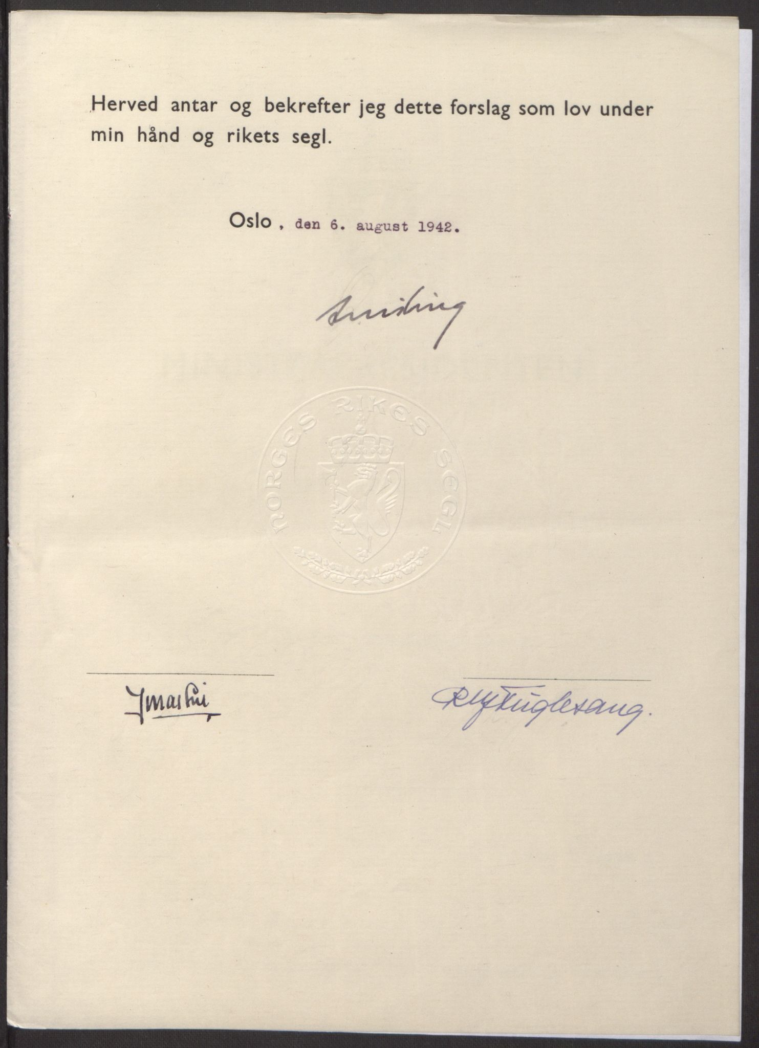 NS-administrasjonen 1940-1945 (Statsrådsekretariatet, de kommisariske statsråder mm), RA/S-4279/D/Db/L0098: Lover II, 1942, s. 260