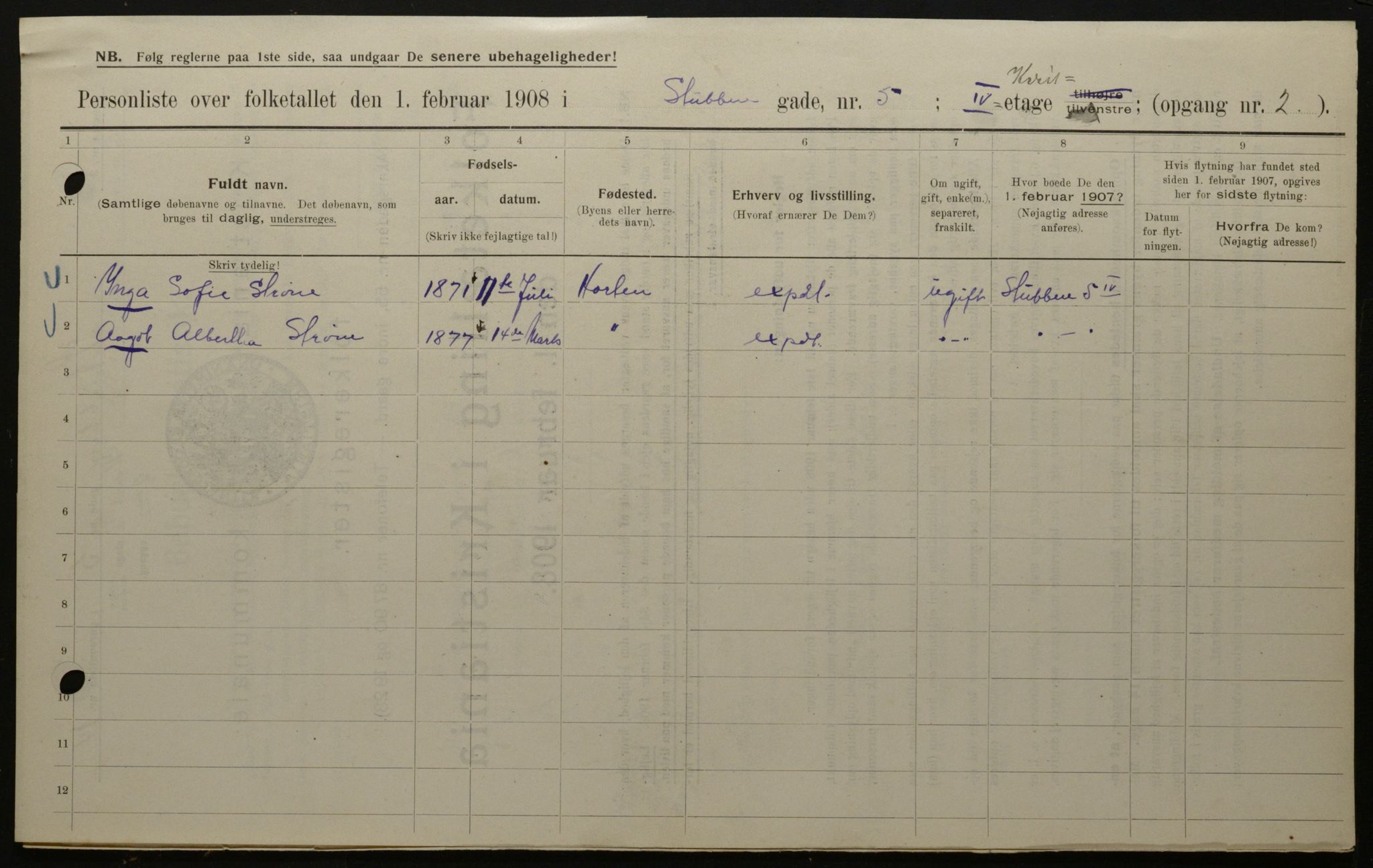 OBA, Kommunal folketelling 1.2.1908 for Kristiania kjøpstad, 1908, s. 93999