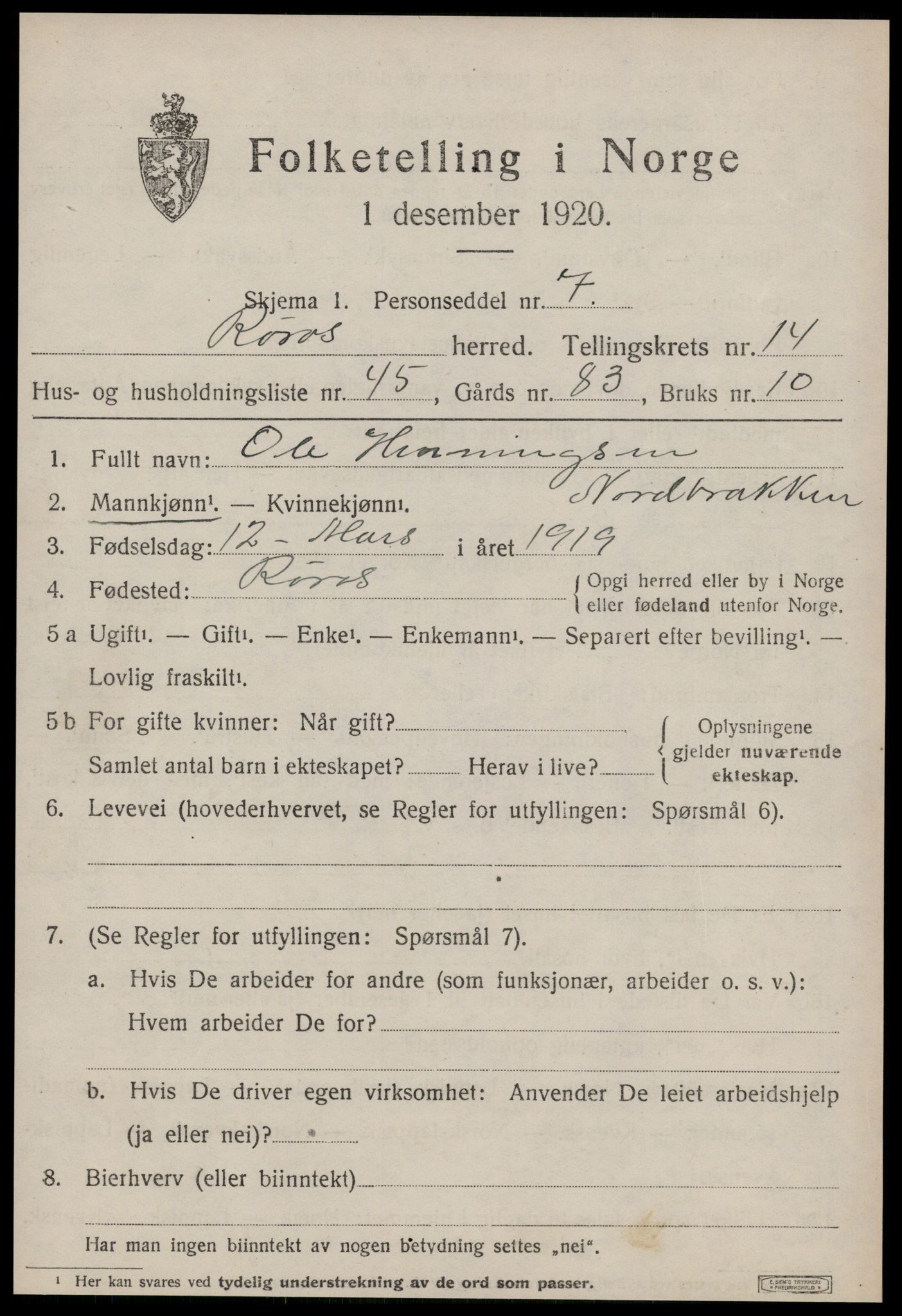 SAT, Folketelling 1920 for 1640 Røros herred, 1920, s. 10142