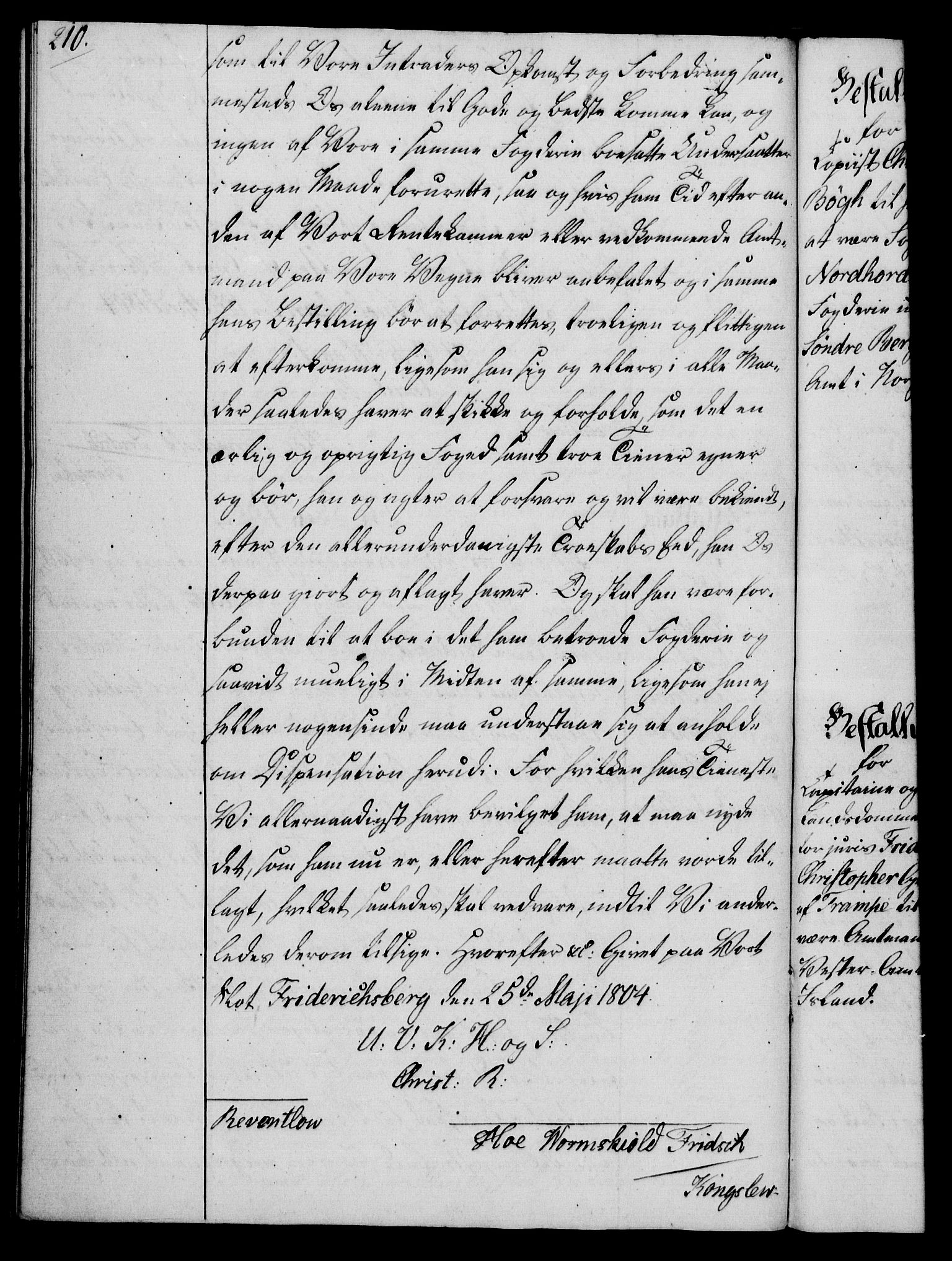 Rentekammeret, Kammerkanselliet, RA/EA-3111/G/Gg/Gge/L0006: Norsk bestallingsprotokoll med register (merket RK 53.30), 1773-1814, s. 210