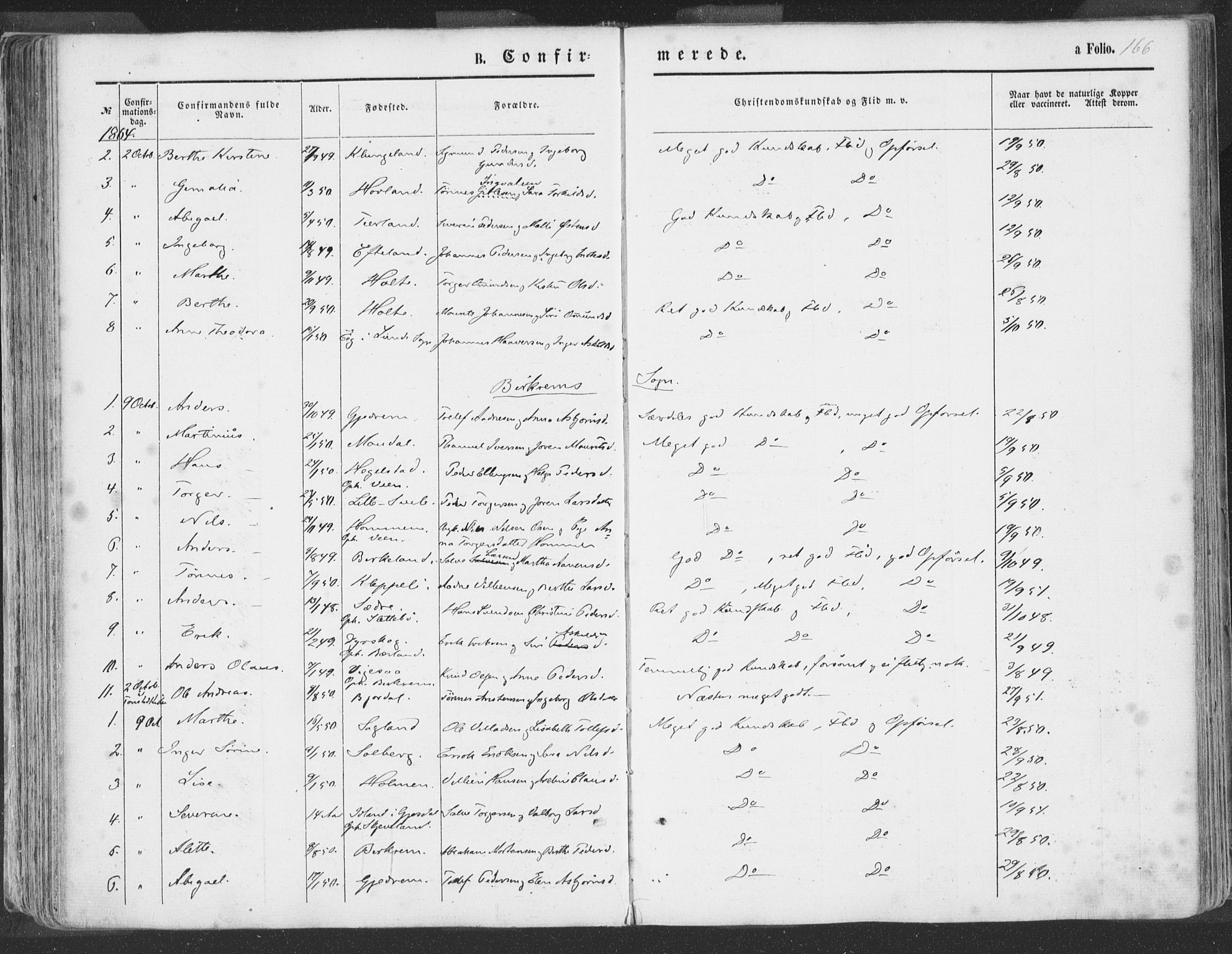 Helleland sokneprestkontor, SAST/A-101810: Ministerialbok nr. A 7.1, 1863-1886, s. 166