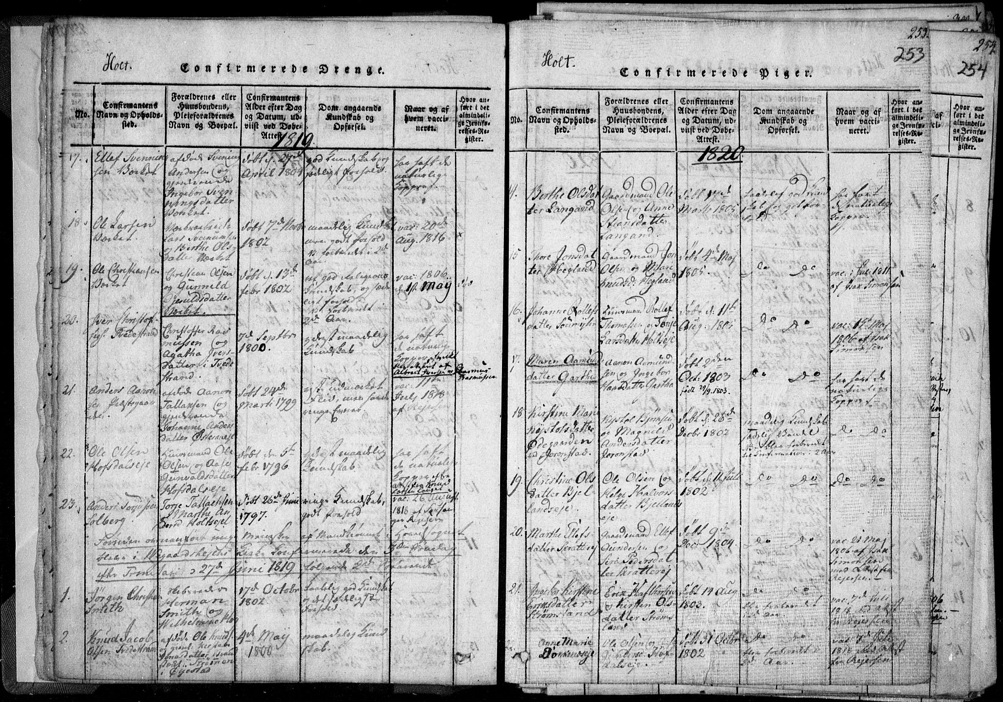 Holt sokneprestkontor, AV/SAK-1111-0021/F/Fa/L0005: Ministerialbok nr. A 5, 1813-1821, s. 253