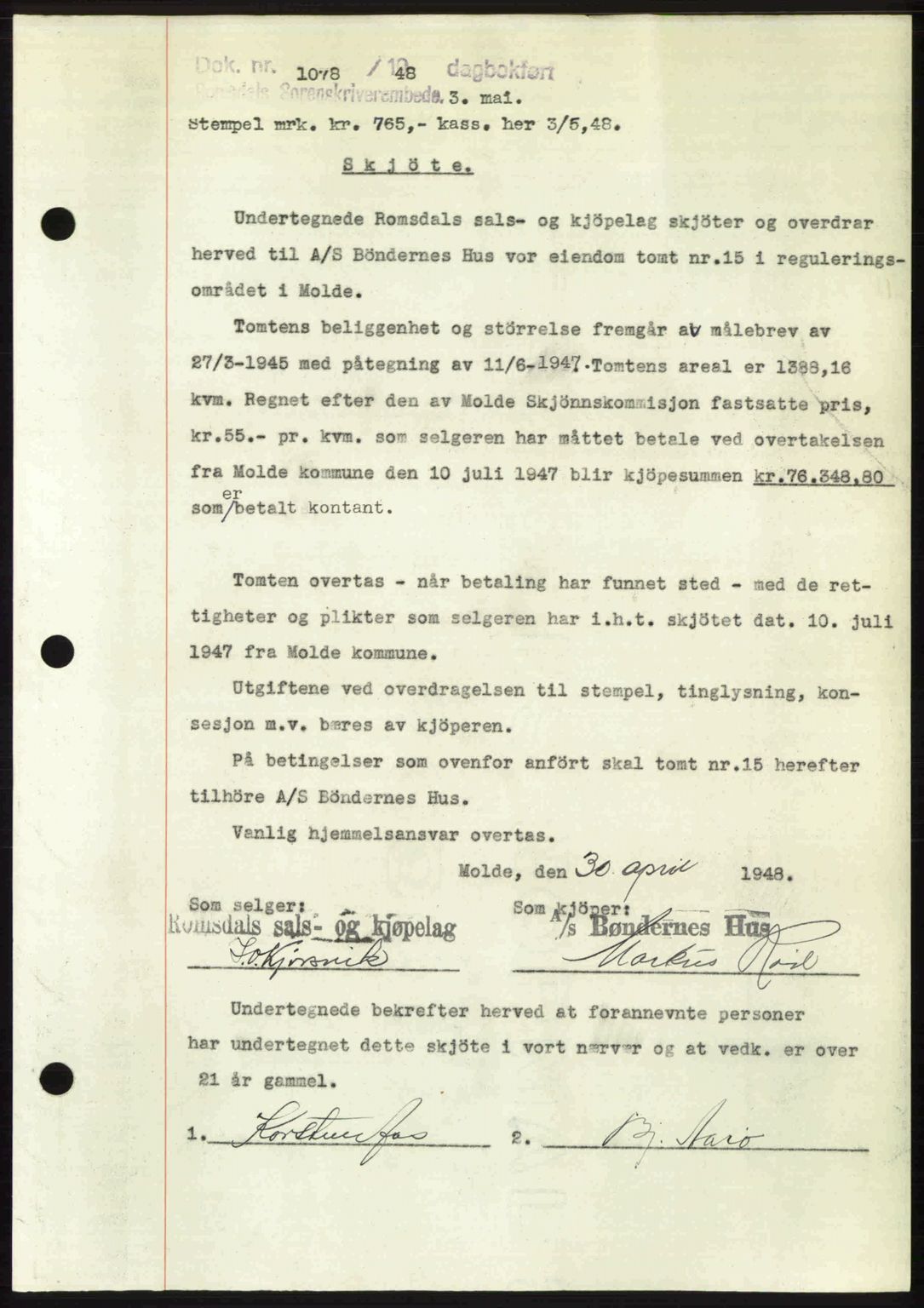 Romsdal sorenskriveri, SAT/A-4149/1/2/2C: Pantebok nr. A26, 1948-1948, Dagboknr: 1078/1948