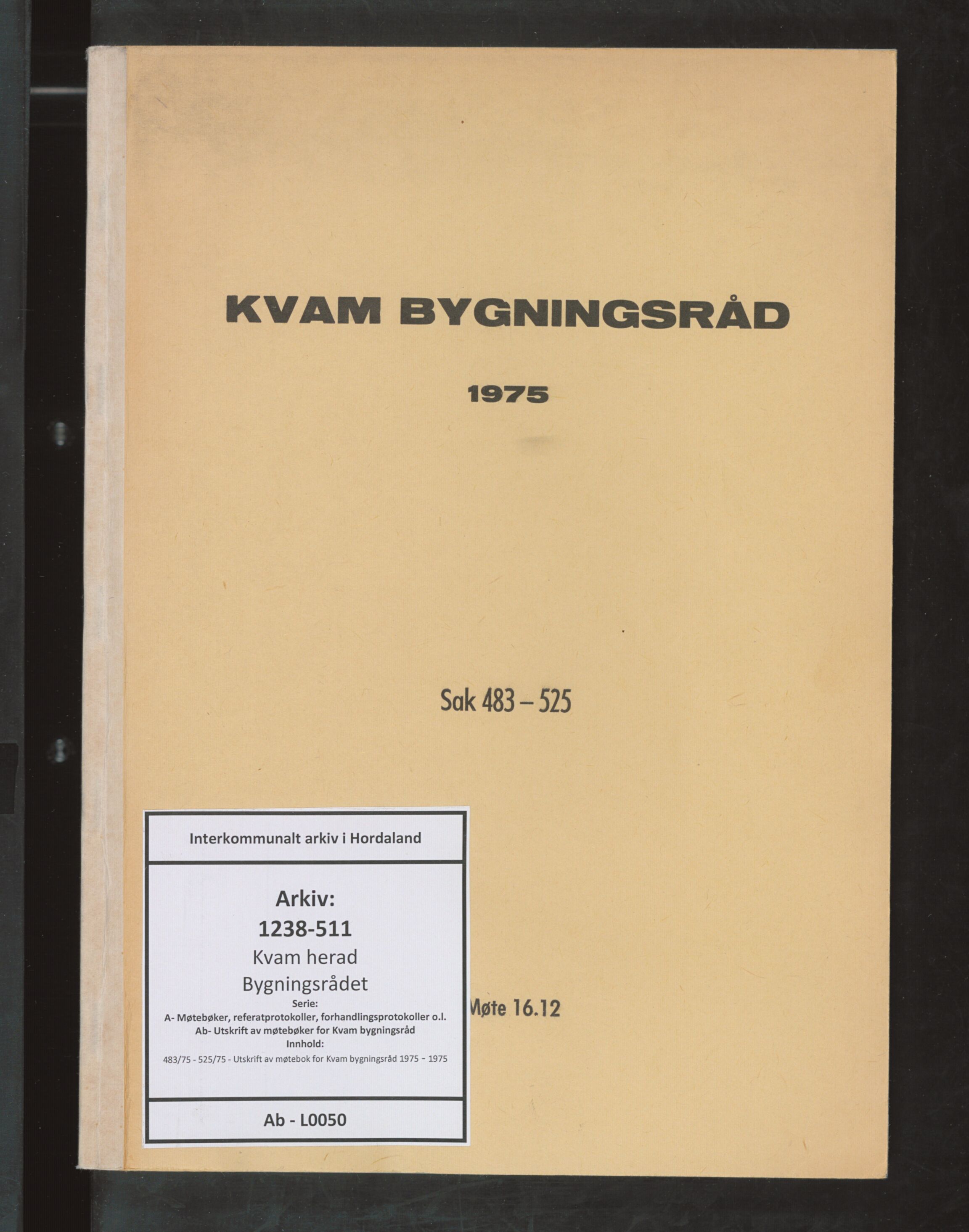 Kvam herad. Bygningsrådet, IKAH/1238-511/A/Ab/L0050: Utskrift av møtebok for Kvam bygningsråd, 1975