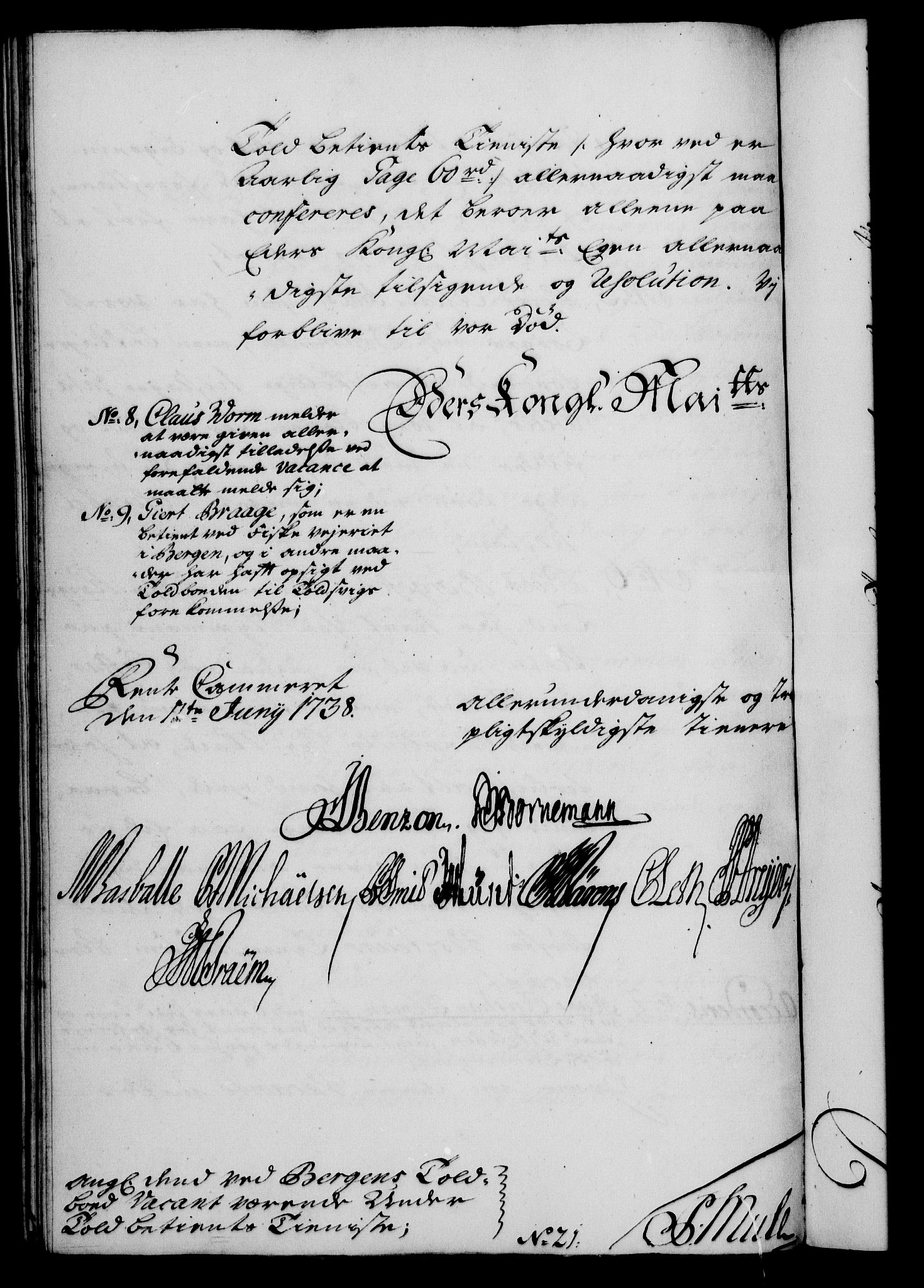 Rentekammeret, Kammerkanselliet, RA/EA-3111/G/Gf/Gfa/L0021: Norsk relasjons- og resolusjonsprotokoll (merket RK 52.21), 1738, s. 291